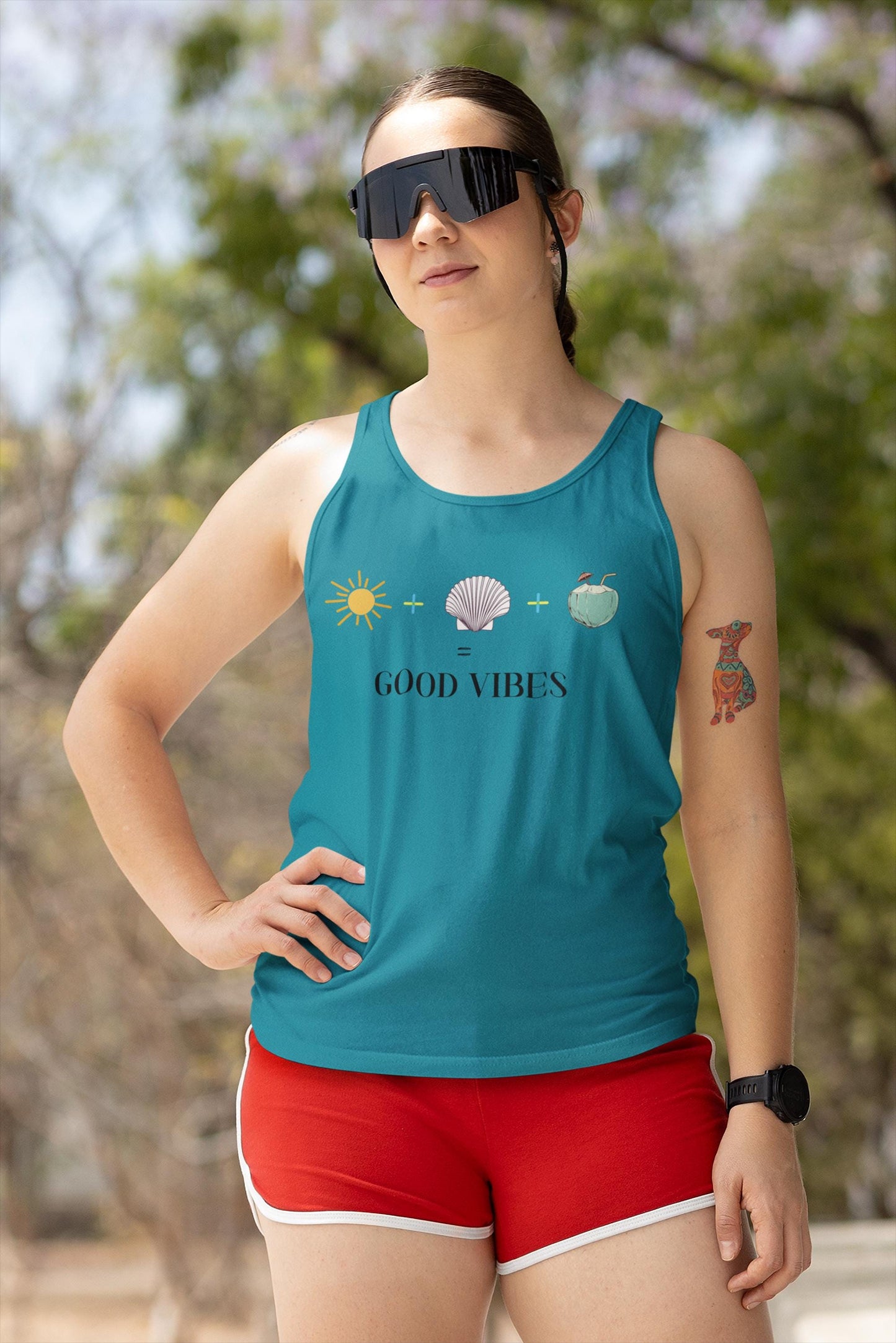 Sun Salt Sand Coconut Tank Top, Beach Vibes Graphic Tee, Summer Essentials for Casual Wear, Unisex Garment-Dyed Tank, Fun Holiday Weekend