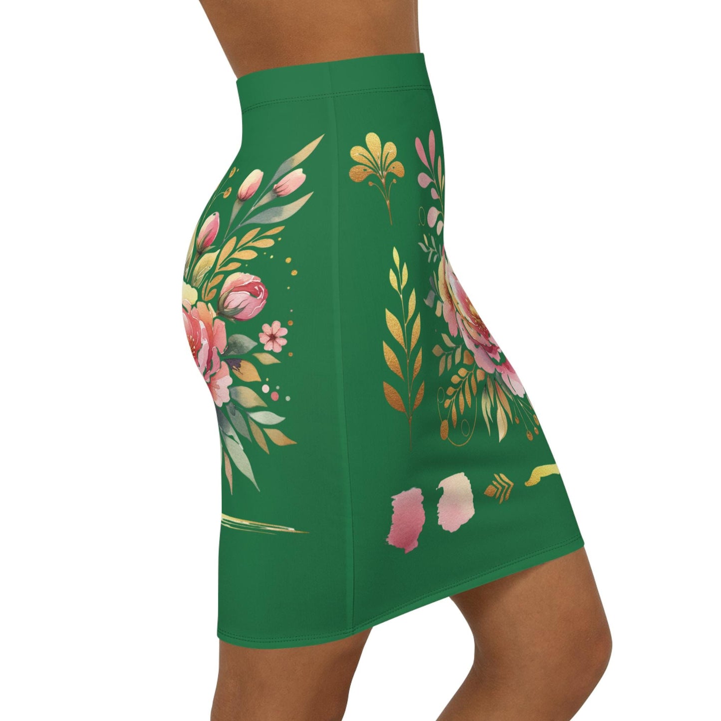 Floral Women's Mid-Waist Pencil Skirt, Chic Design for Everyday, Office Wear, Floral Fashion Statement, Gift for Her, Fun Spring Summer Wear