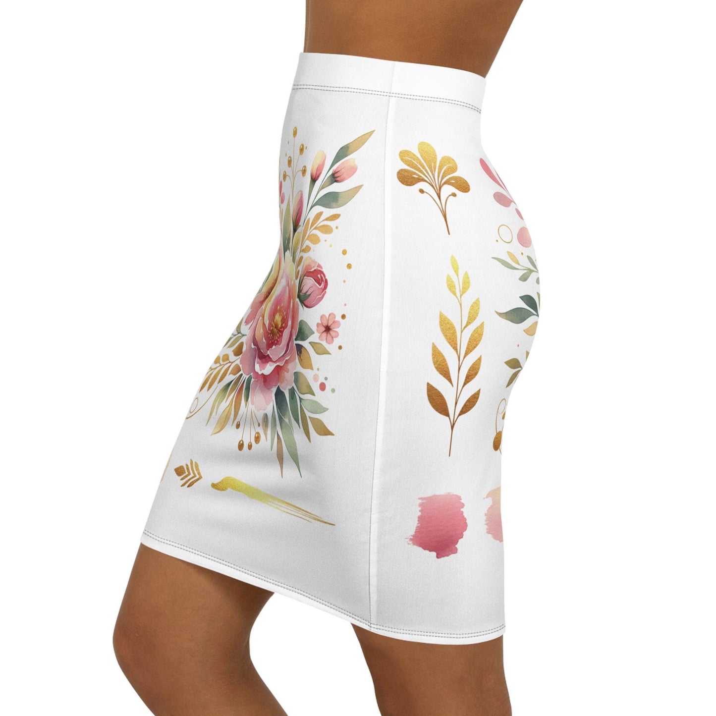 Floral Women's Pencil Skirt, AOP Skirt, Stylish Mid-Waisted Boho Skirt for Casual Outings, Vibrant Summer Fashion, AOP Design, Beach Day