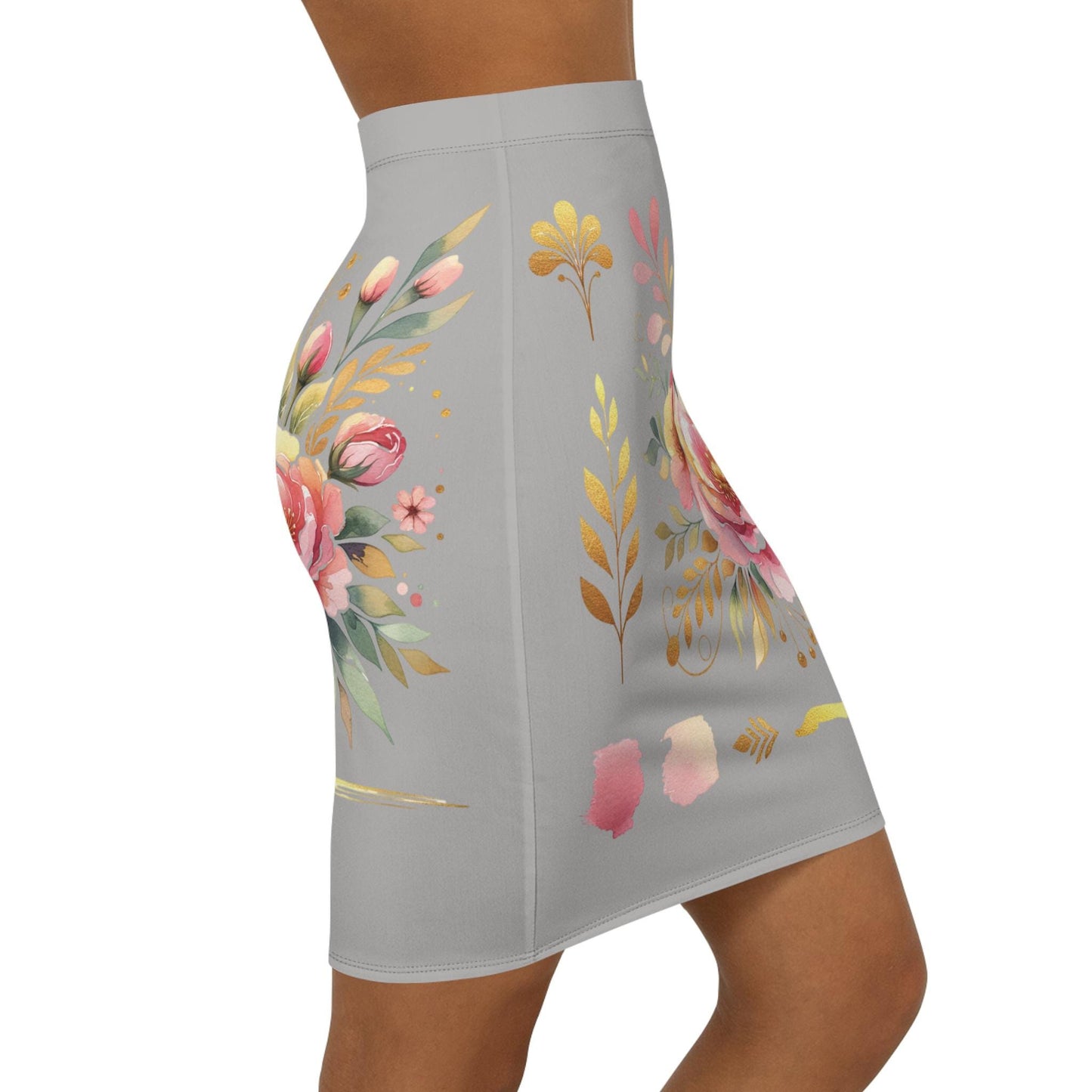 Floral Women's Pencil Skirt, AOP Skirt, Stylish Mid-Waisted Boho Skirt for Casual Outings, Vibrant Summer Fashion, AOP Design, Beach Day