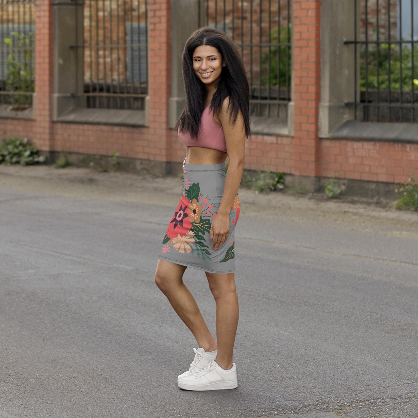 Floral Women's Mid-Waist Pencil Skirt, Chic Design for Everyday, Office Wear, Floral Fashion Statement, Gift for Her, Fun Spring Summer Wear