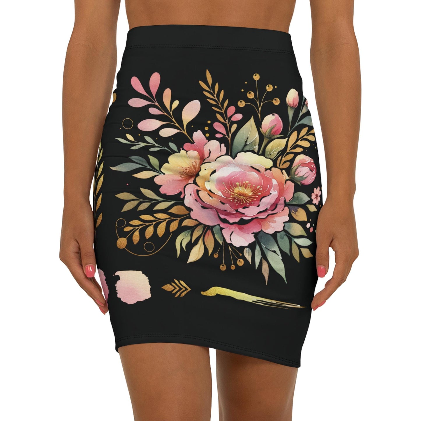 Floral Women's Mid-Waist Pencil Skirt, Chic Design for Everyday, Office Wear, Floral Fashion Statement, Gift for Her, Fun Spring Summer Wear