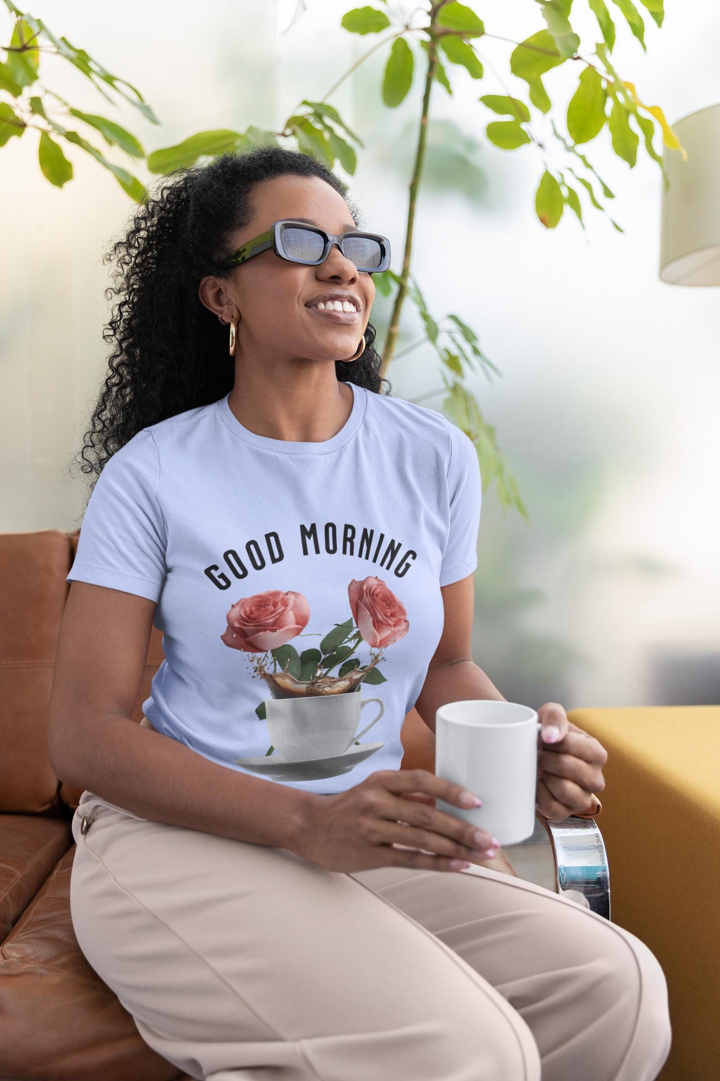 Good Morning Floral Coffee Tee, Unisex Jersey Short Sleeve Tee, Inspirational Gift, Birthday Gift, Casual Wear, Spring Vibes