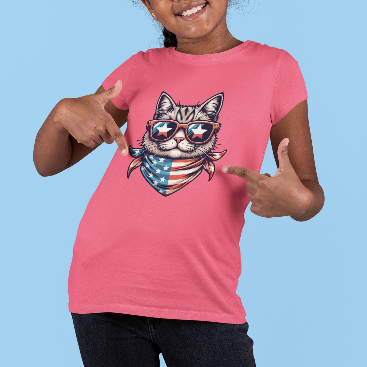 American Cool Cat 4th of July T-Shirt, July 4th Tee, Summer BBQ, Independence Day, Red White Blue, Comfort Colors, Back to School Clothing