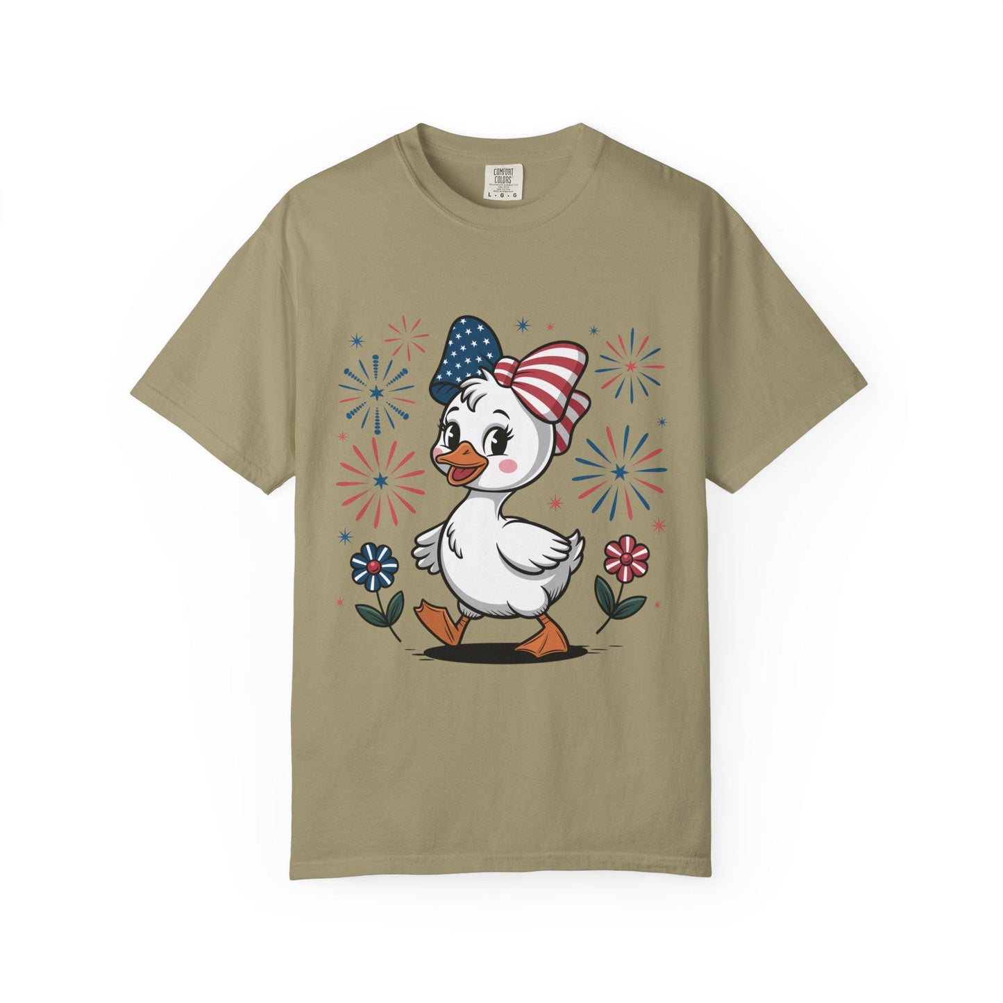 Patriotic Duck T-Shirt, Men and Women Garment-Dyed Tee for July 4th, Summer BBQ, Independence Day, Red White Blue, Comfort Colors Wear.
