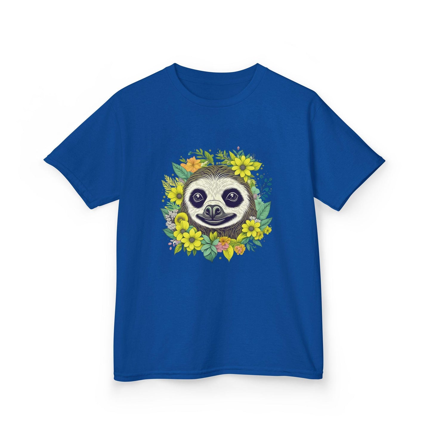 Kids Floral Sloth Graphic Tee - "Sloth" Design, Fun Shirt for Children, Summer Clothing, Gift for Kids, Party Wear, Boho Natural Kids Tee
