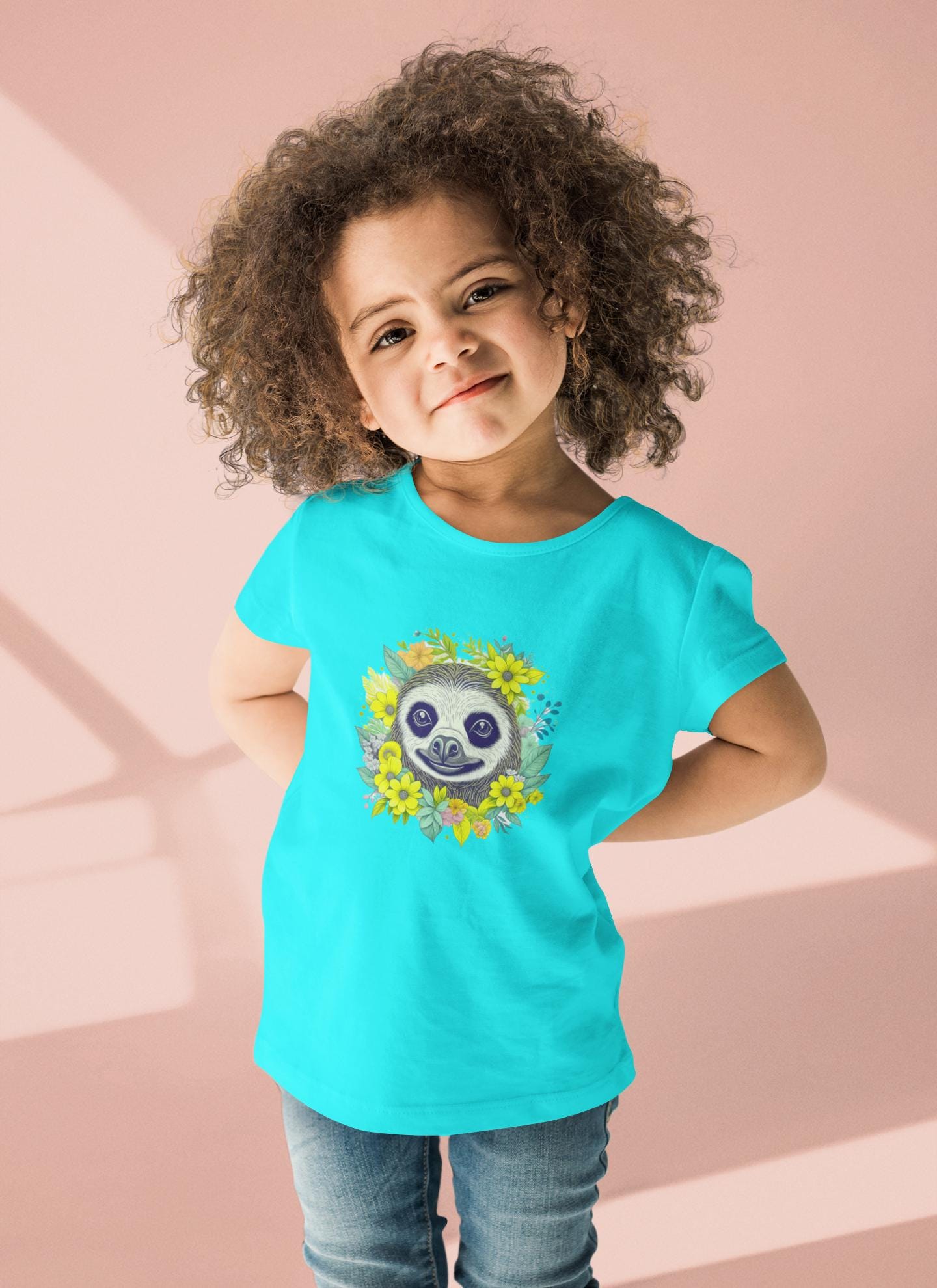 Kids Floral Sloth Graphic Tee - "Sloth" Design, Fun Shirt for Children, Summer Clothing, Gift for Kids, Party Wear, Boho Natural Kids Tee