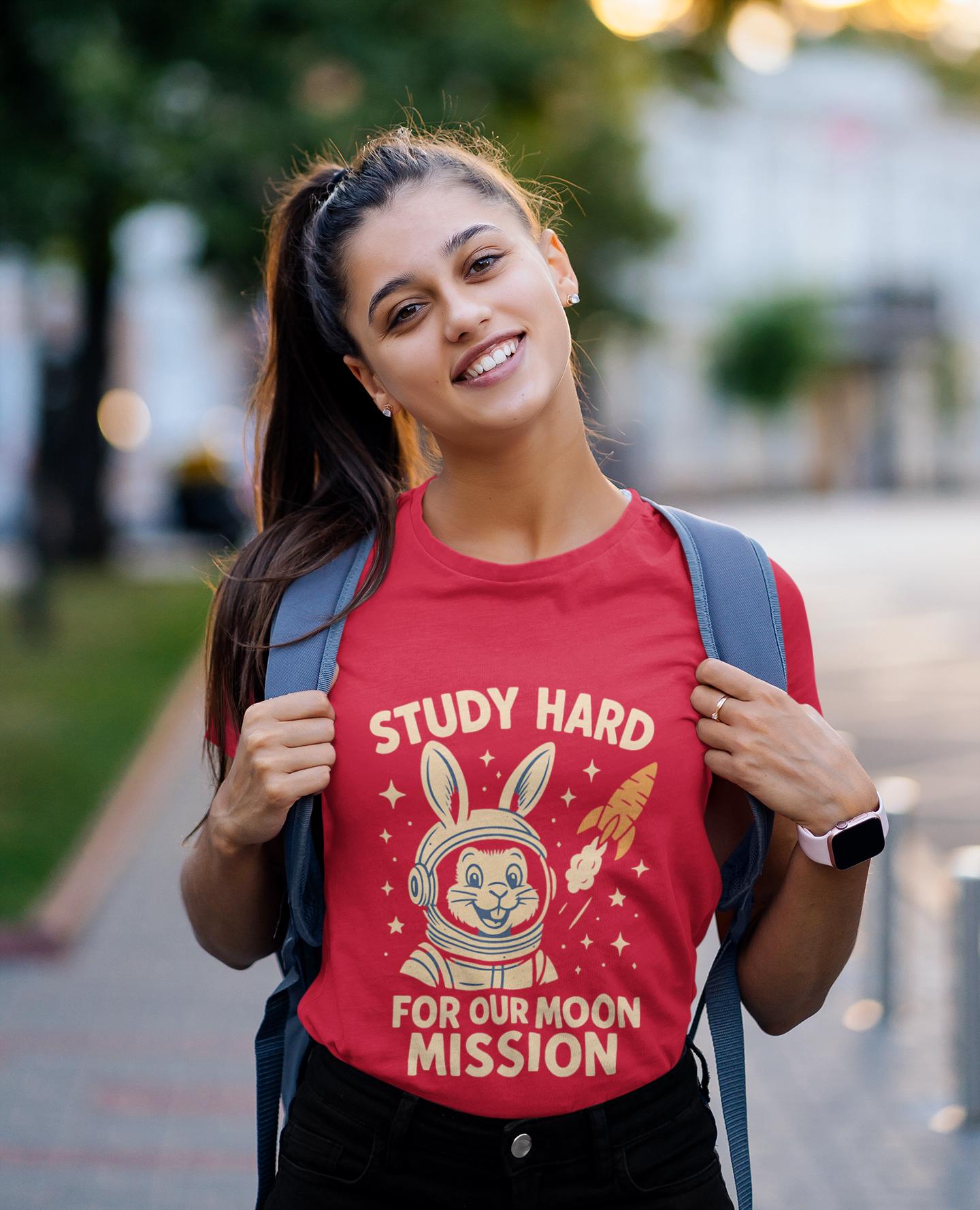Astronaut Bunny Youth Tee, Study Hard Shirt, Back to School Gift for Students, Welcome Back T-Shirt, Back-to-School T-Shirt, Student Shirt