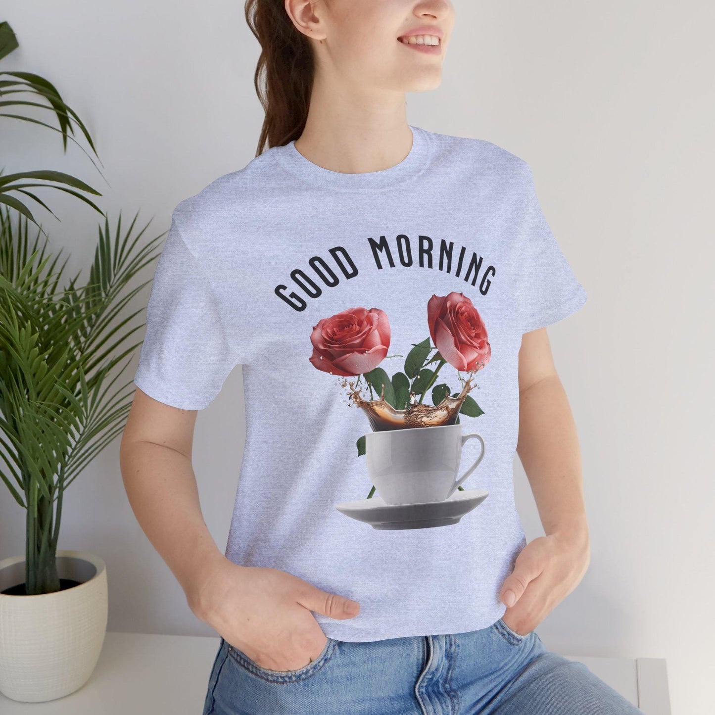 Good Morning Floral Coffee Tee, Unisex Jersey Short Sleeve Tee, Inspirational Gift, Birthday Gift, Casual Wear, Spring Vibes