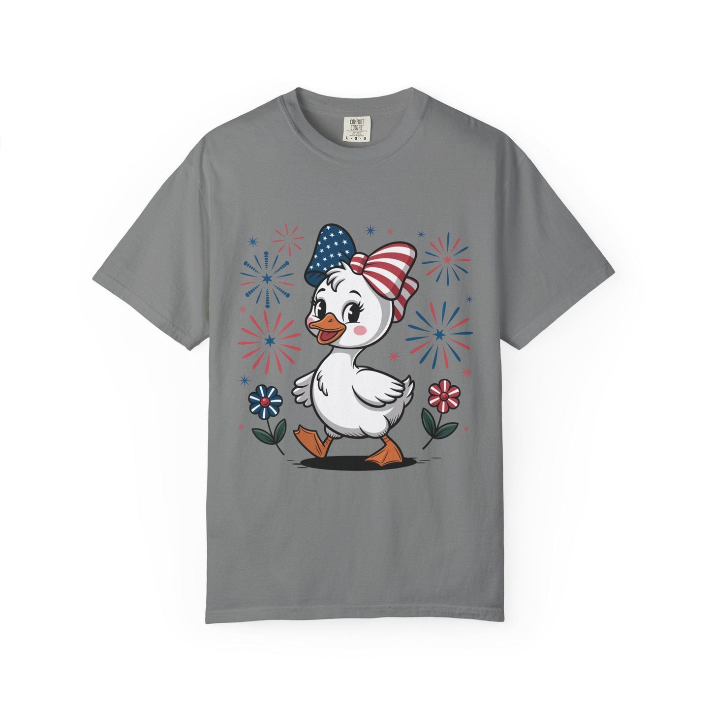 Patriotic Duck T-Shirt, Men and Women Garment-Dyed Tee for July 4th, Summer BBQ, Independence Day, Red White Blue, Comfort Colors Wear.