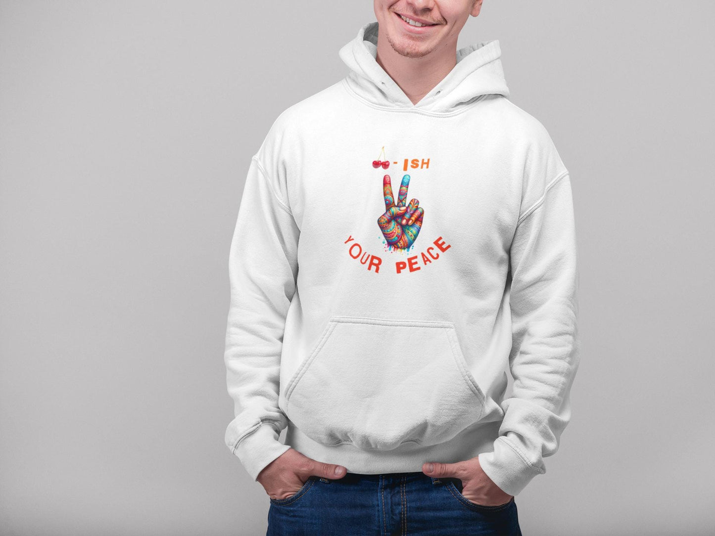 Cherrish Your Peace Sign Unisex Hoodie with Vibrant Design, Cozy Sweatshirt for Everyday Wear, Perfect Gift for Activists, Casual Streetwear
