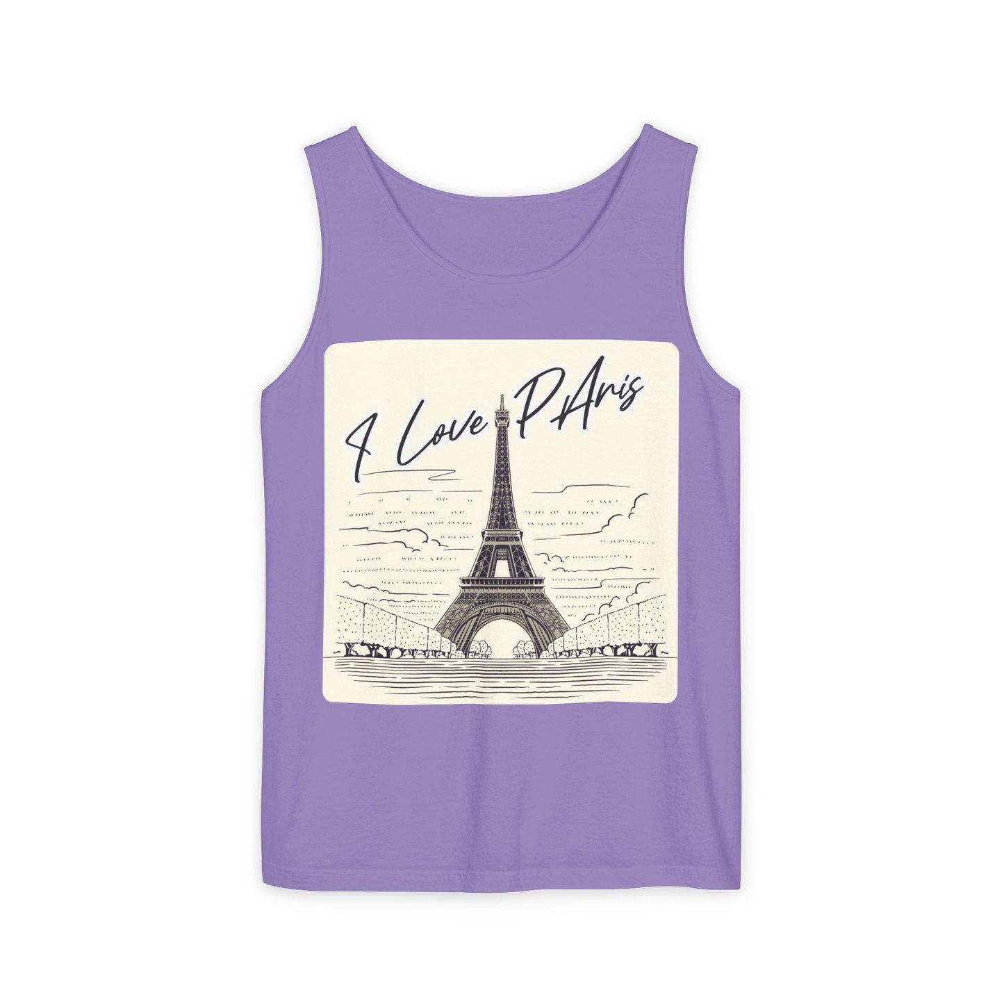 Paris Love Tank Top, Casual Fashion Top, Gift for Travelers, Summer Wardrobe Essential, Eiffel Tower Art Shirt, European Vacation Vibe Tee