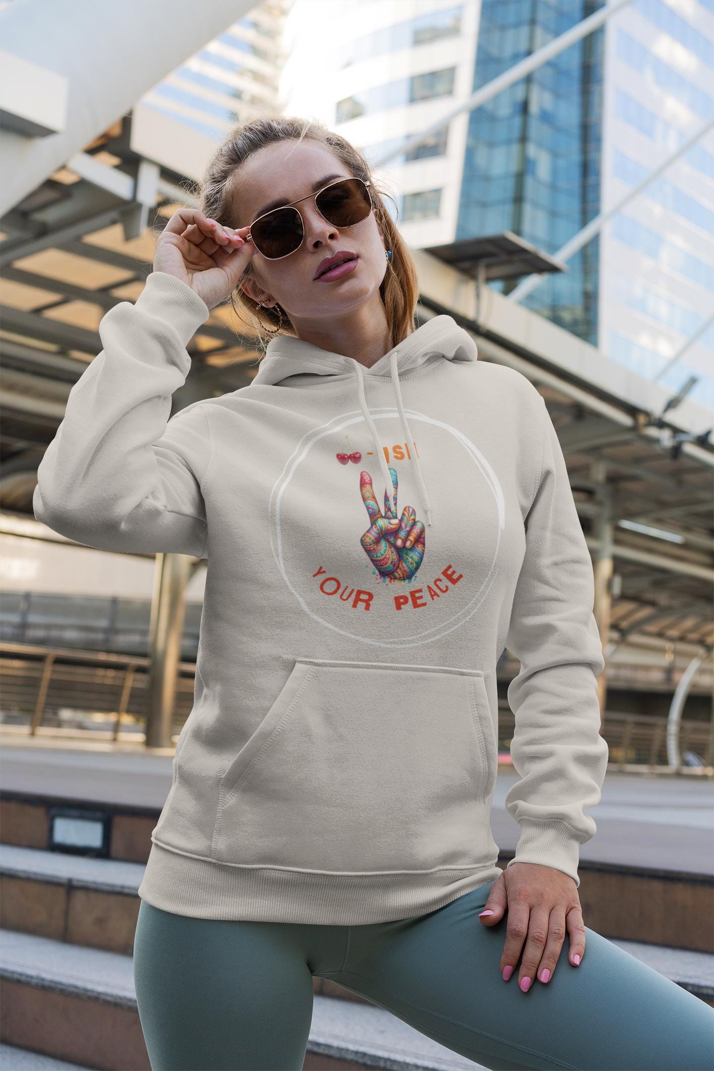 Cherrish Your Peace Sign Unisex Hoodie with Vibrant Design, Cozy Sweatshirt for Everyday Wear, Perfect Gift for Activists, Casual Streetwear