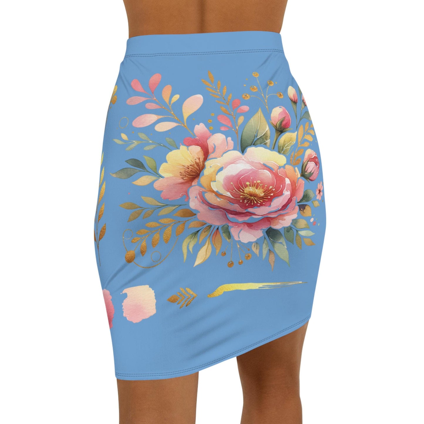 Floral Women's Mid-Waist Pencil Skirt, Chic Design for Everyday, Office Wear, Floral Fashion Statement, Gift for Her, Fun Spring Summer Wear