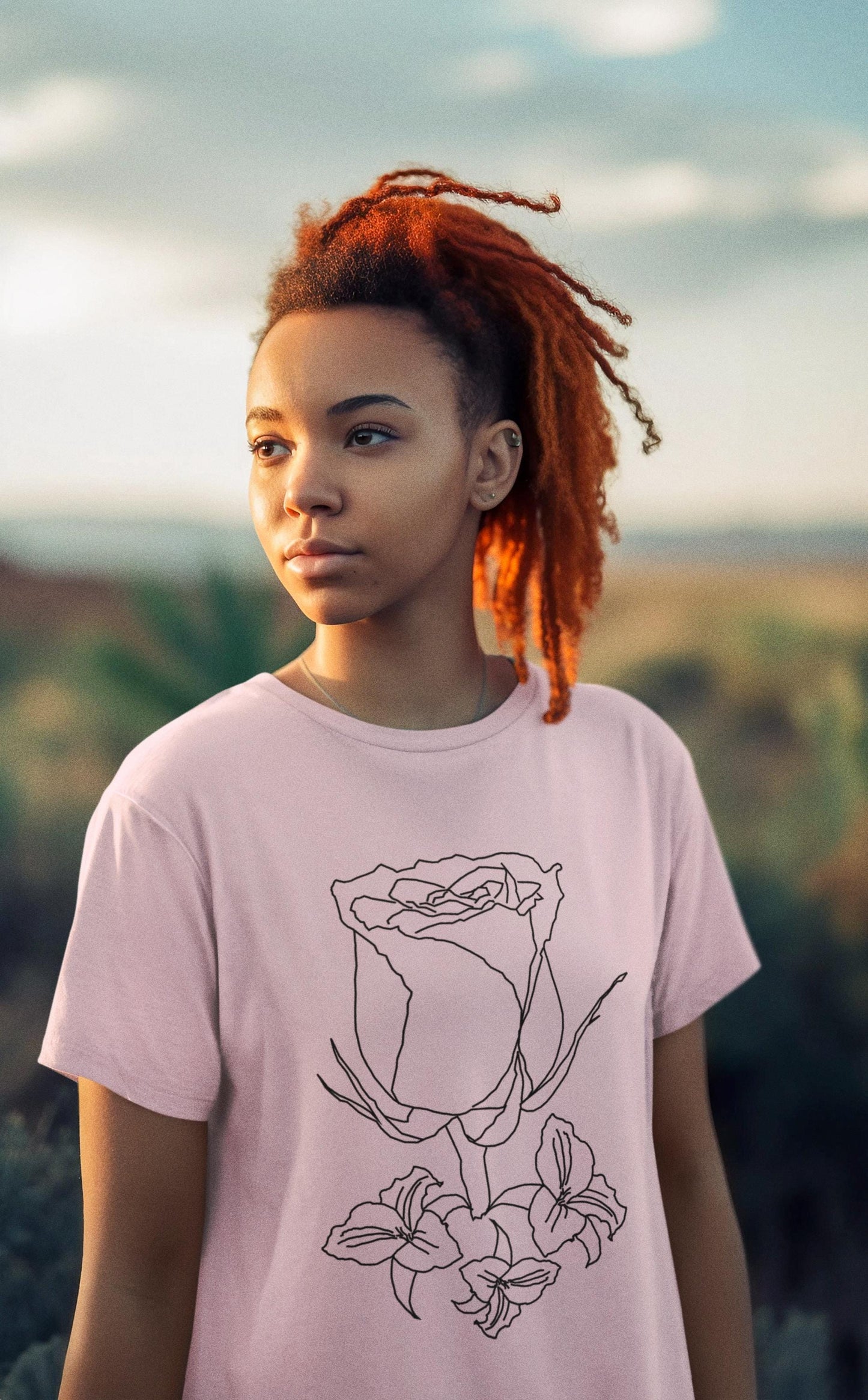 Elegant Floral Rose Tee, Minimalist T-Shirt, Gift for Her, Casual Wear, Spring Fashion, Birthday Gift, Nature Lover