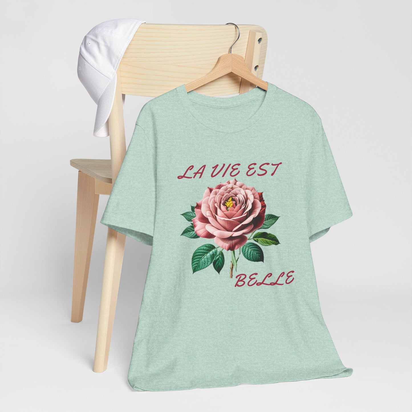 Rose-Inspired 'La Vie Est Belle' Unisex Jersey Tee, Floral T-Shirt, Gift for Her, Casual Wear, Summer Style, Inspirational Apparel