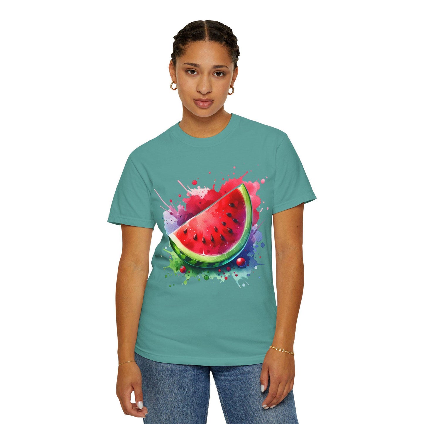 Summer Watermelon Splash Unisex T-Shirt, Summer Vibes Shirt, Beachwear, Comfort Colors Shirt, Casual Summer Tee, Aesthetic Watermelon Tee