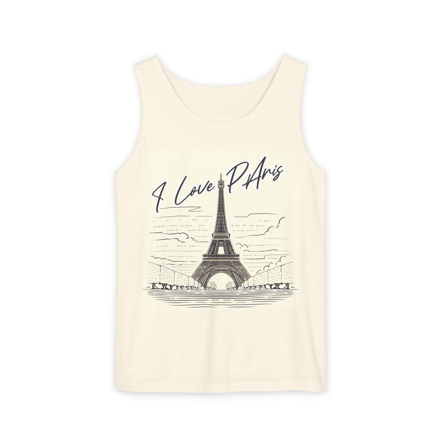 Paris Love Tank Top, Casual Fashion Top, Gift for Travelers, Summer Wardrobe Essential, Eiffel Tower Art Shirt, European Vacation Vibe Tee