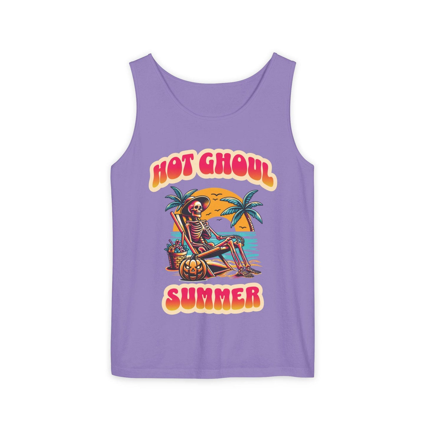Summerween Hot Ghoul Summer Tank Top, Unisex Garment-Dyed Tank Top, Funny Monster Beach Party, Spooky Vacation Tank Top, Trendy Spooky Ghoul