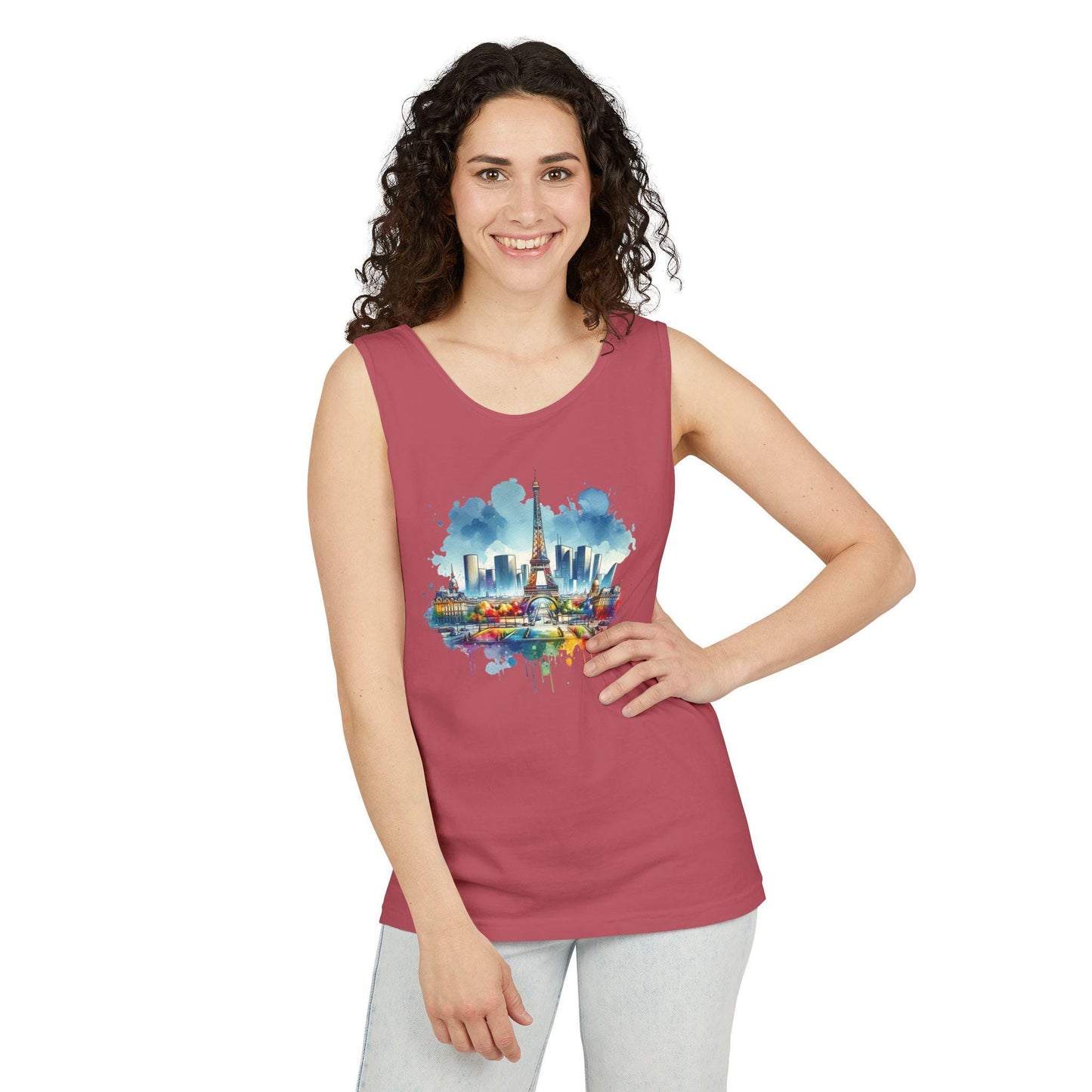 Paris en Couleur Tank Top, Eiffel Tower Art Shirt, Vacation Vibe Tee, Summer Wardrobe Essential, Casual Holiday Weekend Wear