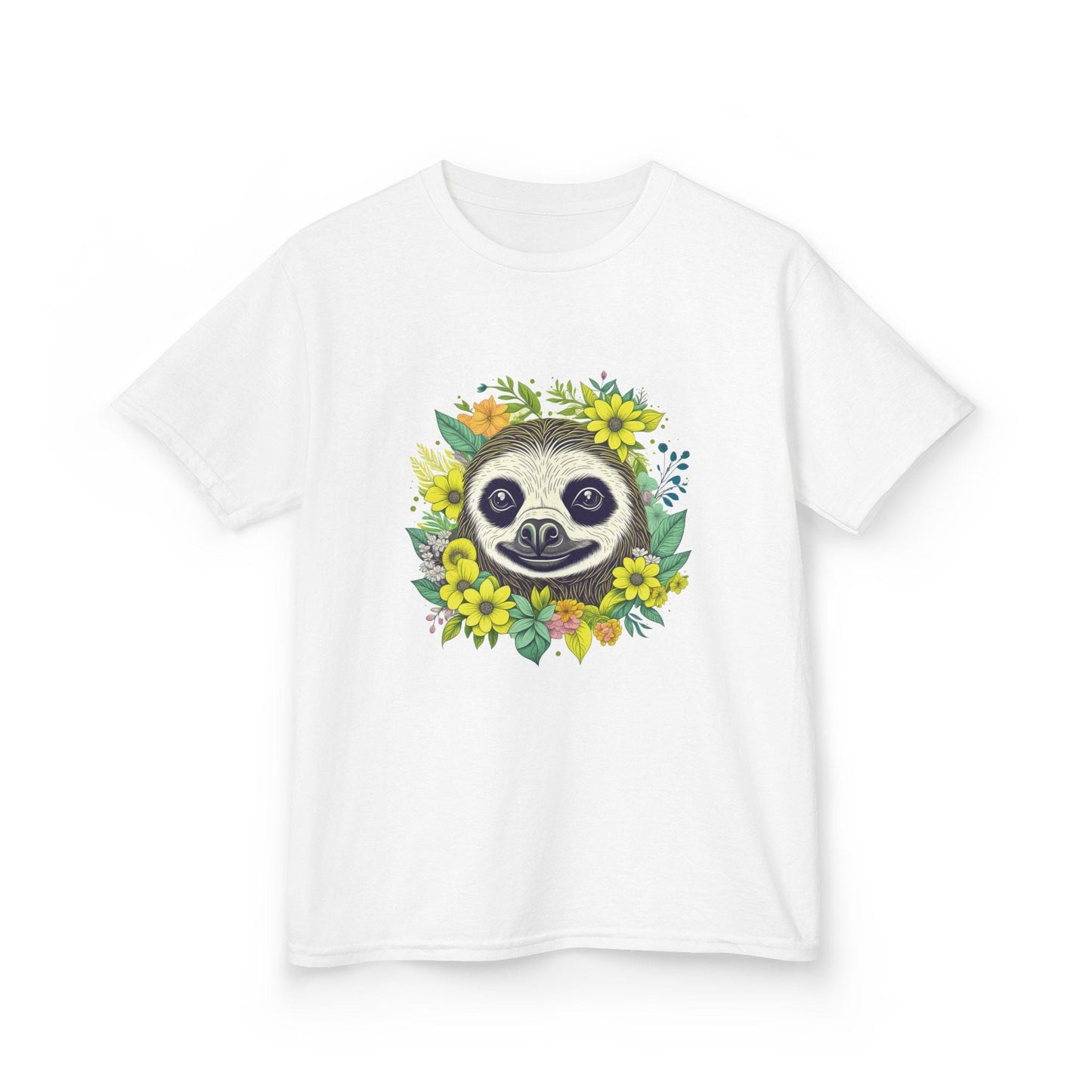 Kids Floral Sloth Graphic Tee - "Sloth" Design, Fun Shirt for Children, Summer Clothing, Gift for Kids, Party Wear, Boho Natural Kids Tee