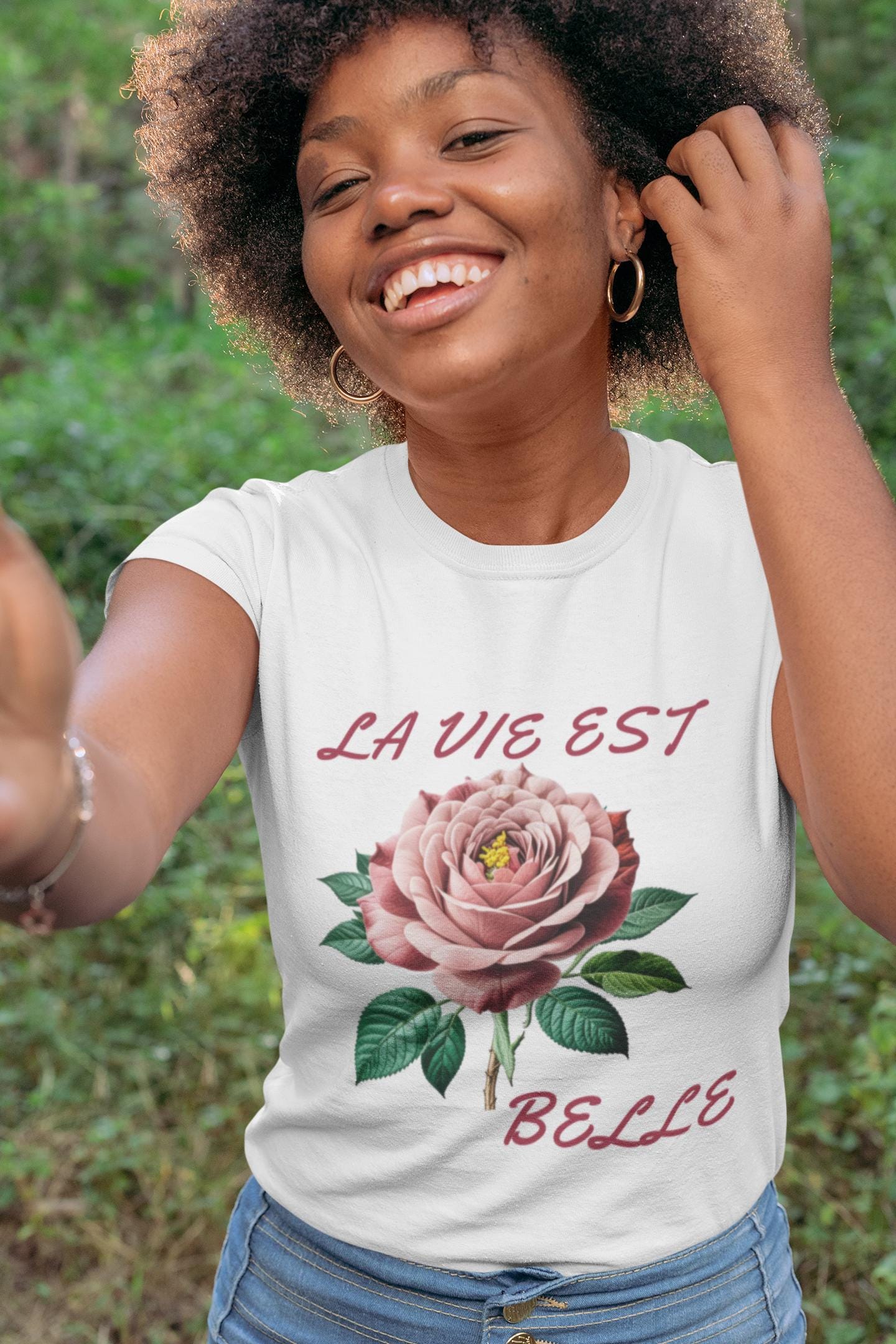 Rose-Inspired 'La Vie Est Belle' Unisex Jersey Tee, Floral T-Shirt, Gift for Her, Casual Wear, Summer Style, Inspirational Apparel