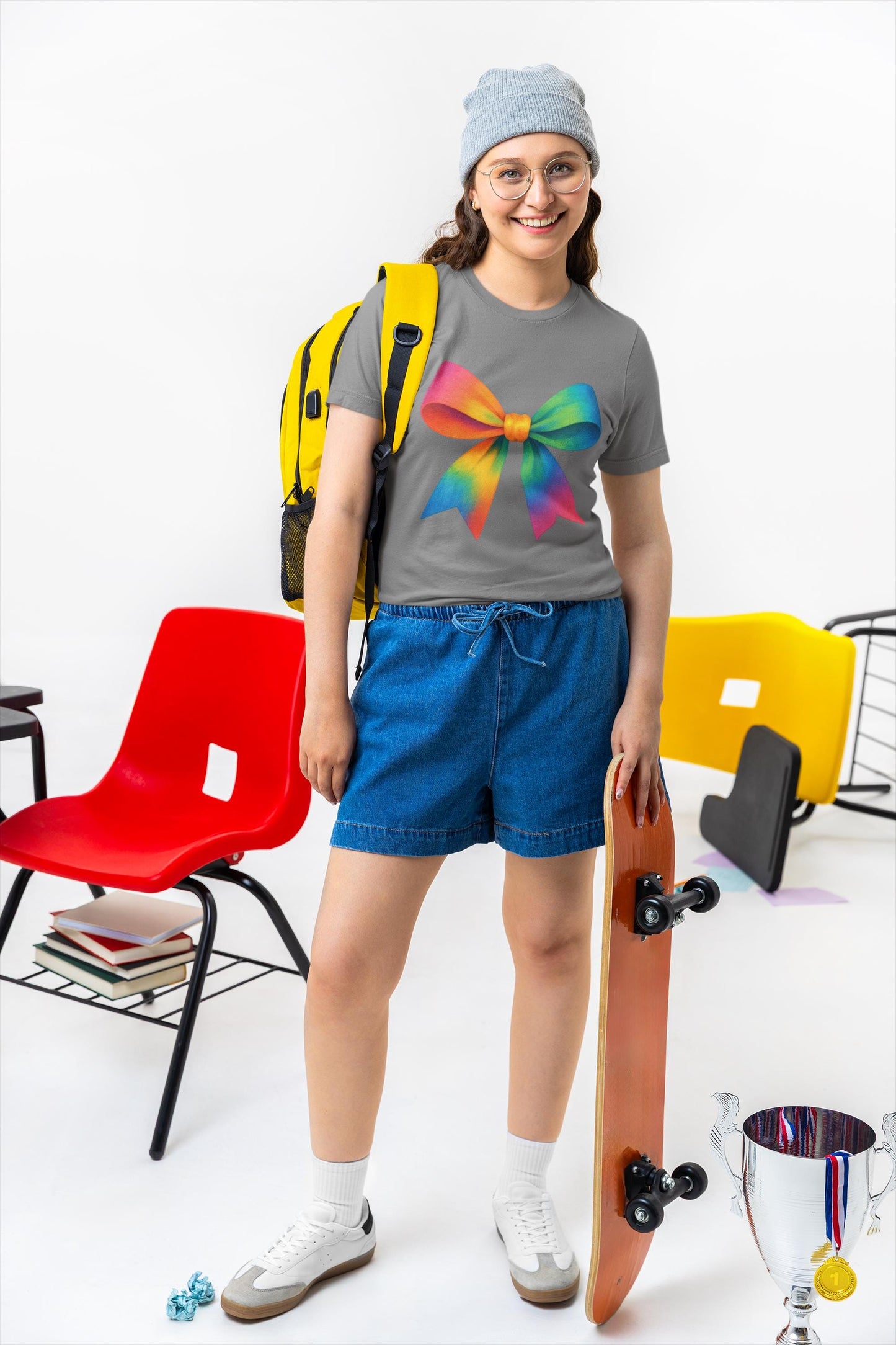 Colorful Rainbow Bow Youth TShirt, Back To School Student Tee, First Day Of School Shirts, Elementary , Middle, High School Shirt for Girls