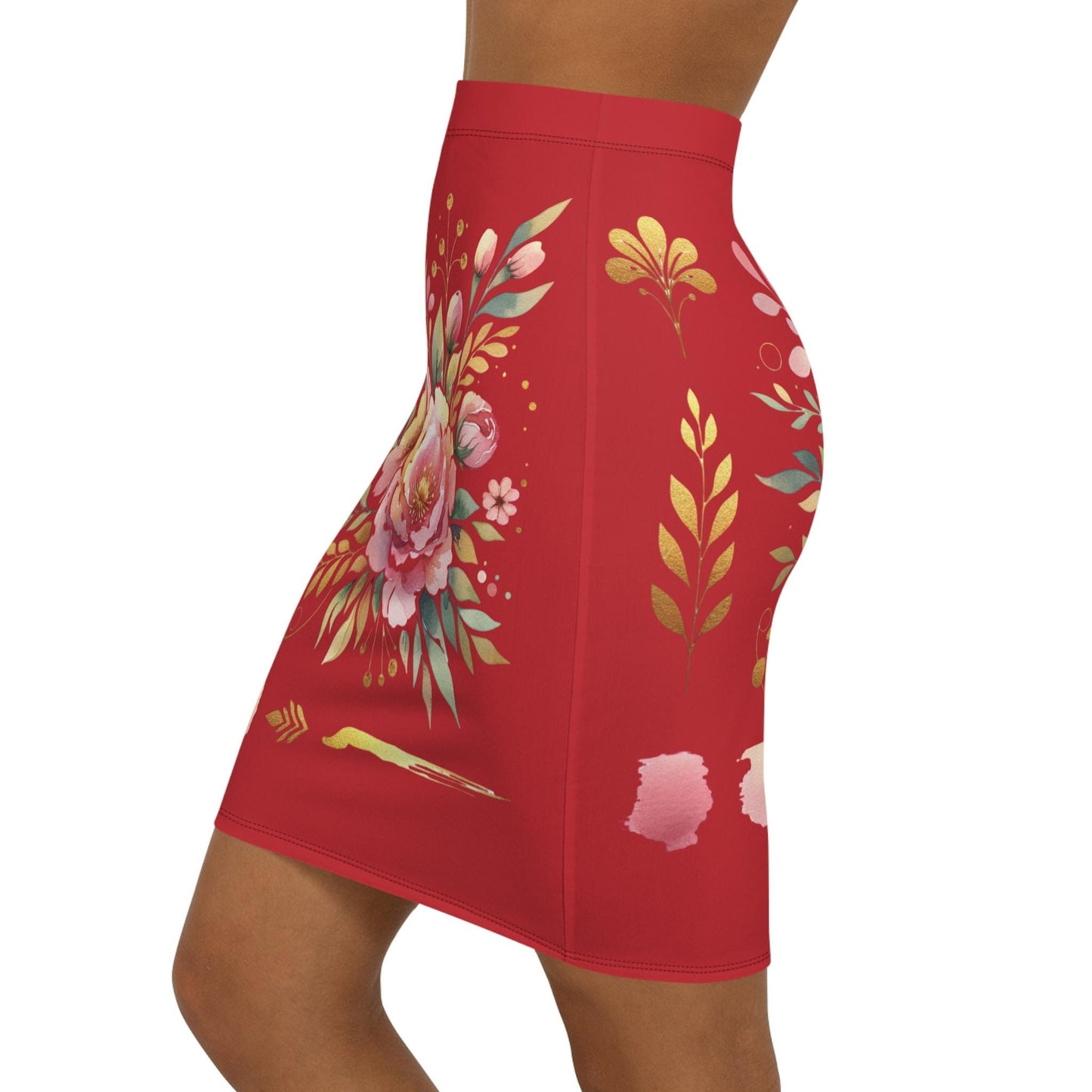 Floral Women's Mid-Waist Pencil Skirt, Chic Design for Everyday, Office Wear, Floral Fashion Statement, Gift for Her, Fun Spring Summer Wear