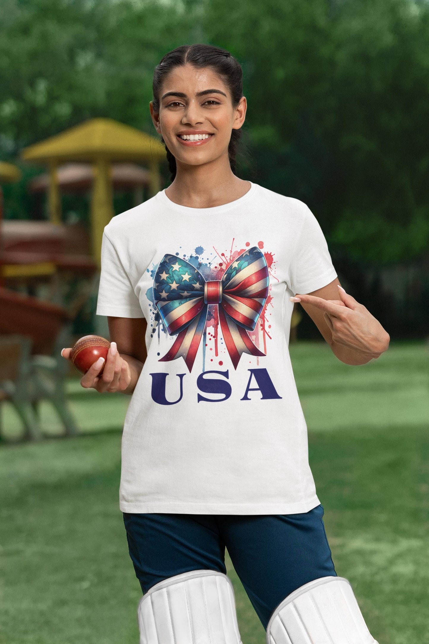 Patriotic Bow Tee, USA Pride Shirt, Fourth of July Apparel, Casual Summer Top, Independence Day Gift, Unisex Graphic Tee
