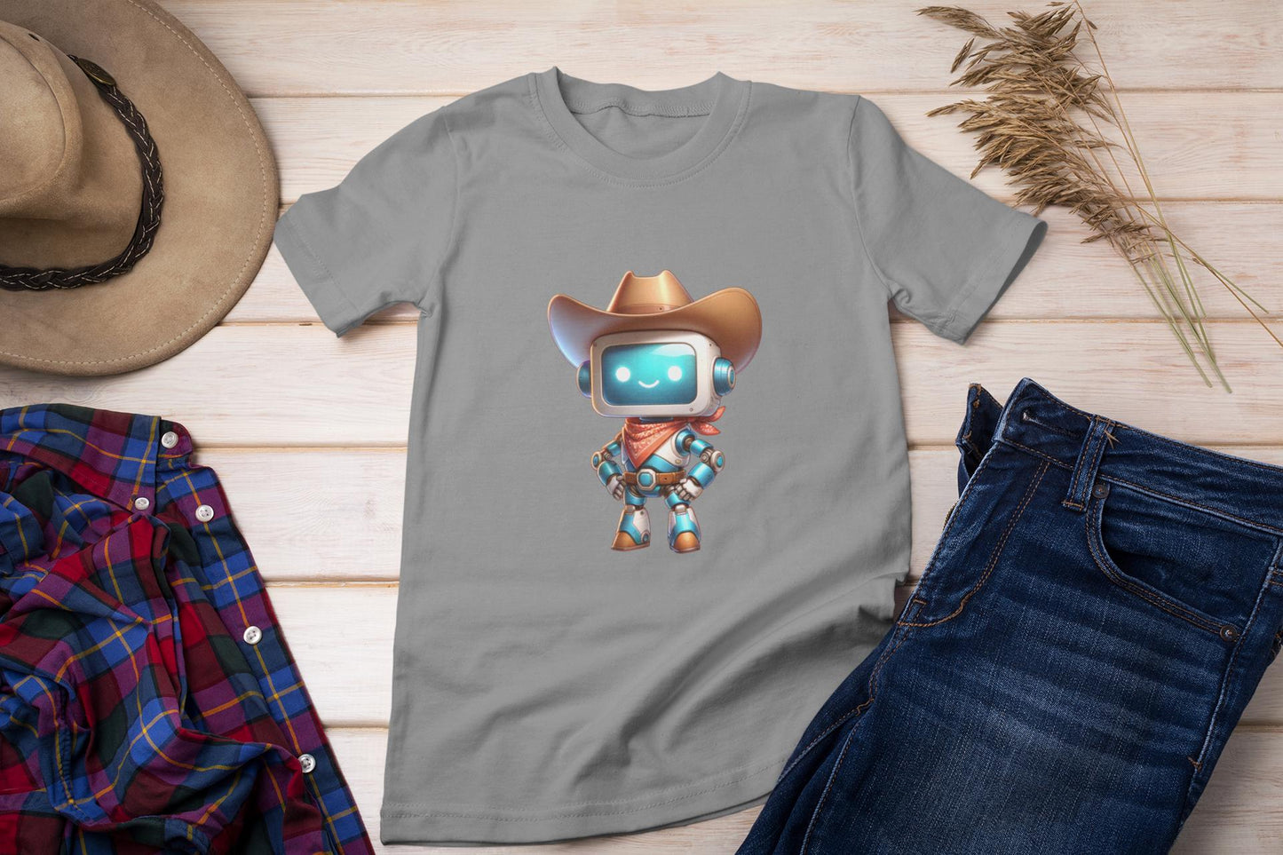 Cowboy Robot Youth Tee, Fun Kids T-Shirt, Cute Graphic Tee, Birthday Gift, Casual Wear, Summer Outfit, Screen Print Design, Back to School