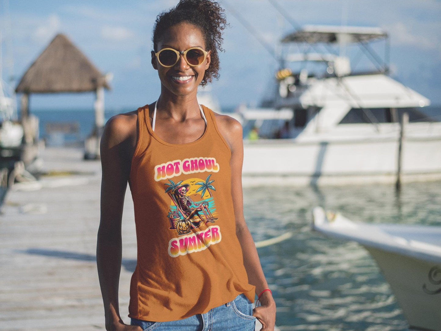 Summerween Hot Ghoul Summer Tank Top, Unisex Garment-Dyed Tank Top, Funny Monster Beach Party, Spooky Vacation Tank Top, Trendy Spooky Ghoul