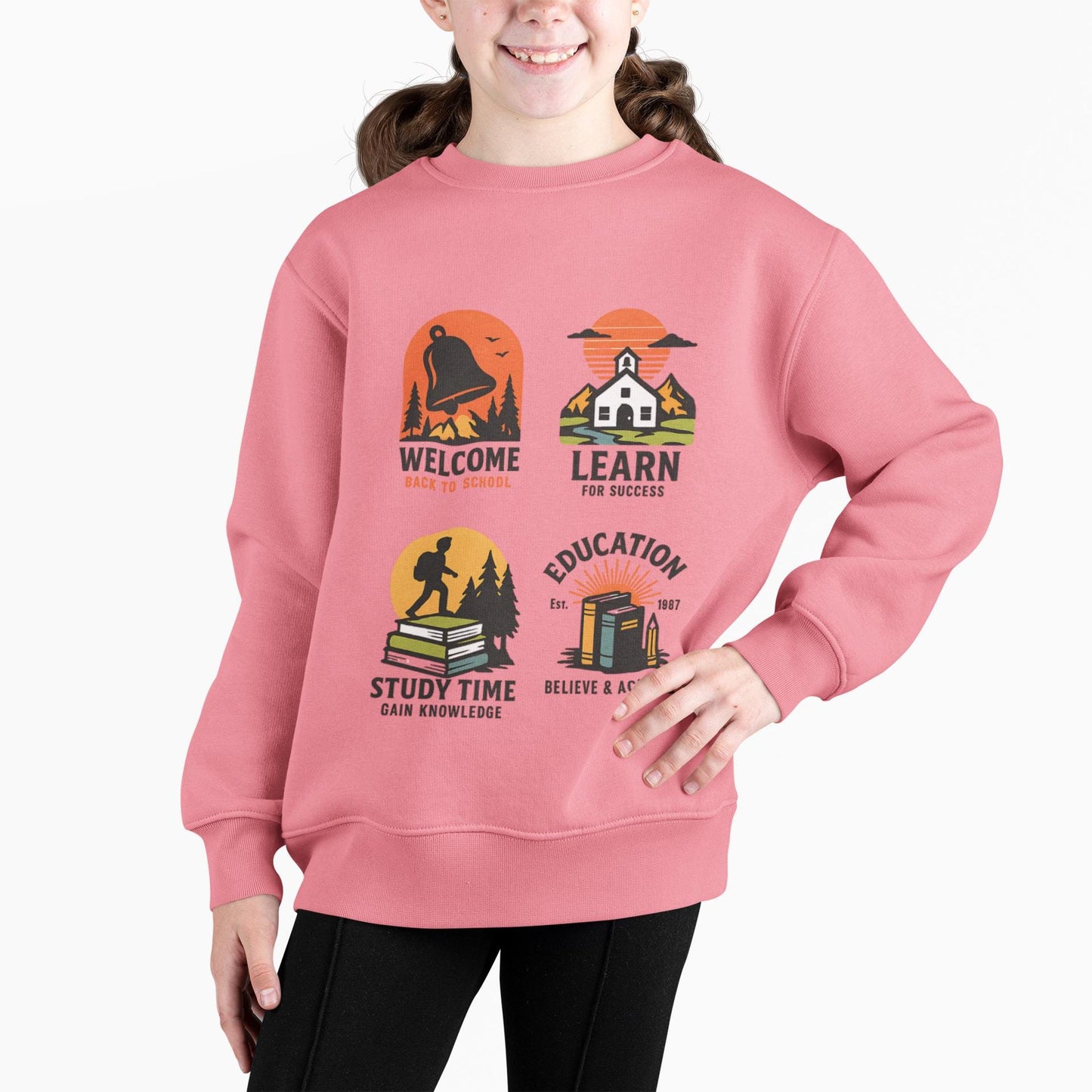 Kids Inspiring Sweatshirt - Welcome, Learn, Study Time, Fun Sweatshirt, Classroom Style, Back to School, Gift for Boy & Girl Back to School