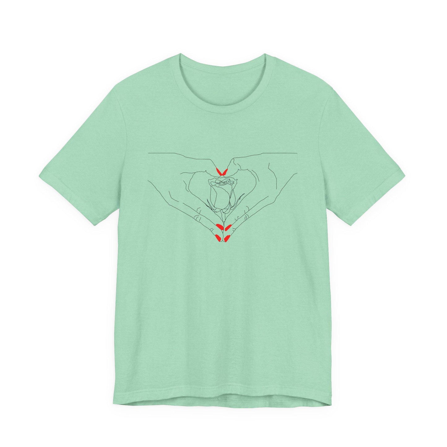 Heartfelt Unisex Jersey Tee - Perfect Gift for Valentine's Day, Casual Wear, Roses, Hand Heart, Trendy Style, Friendship, Thoughtful Present