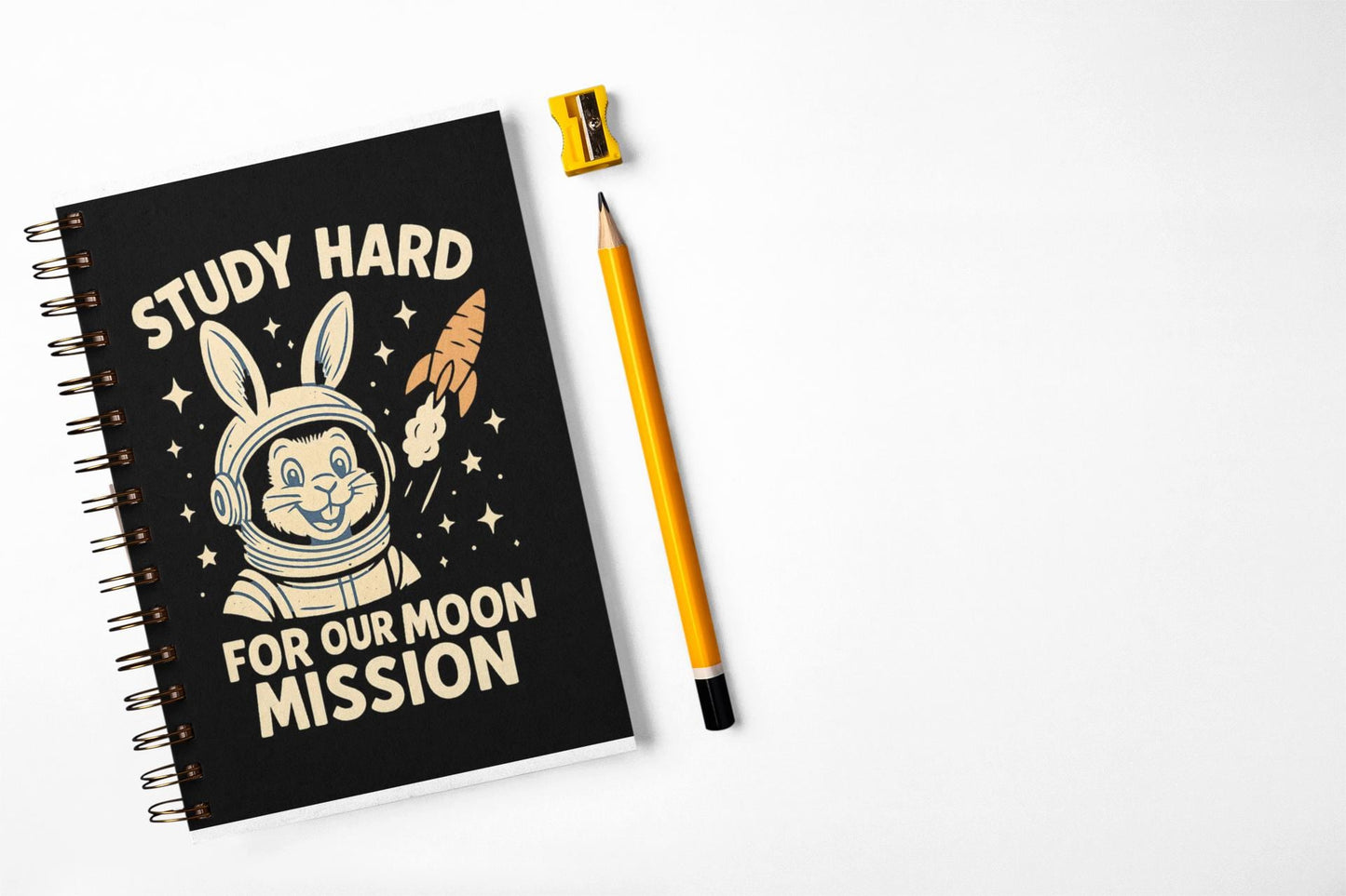Astronaut Bunny Spiral Notebook - Study Hard for Our Moon Mission, Students Teachers STEM Gift Cute, Study Notes Planner Back to School