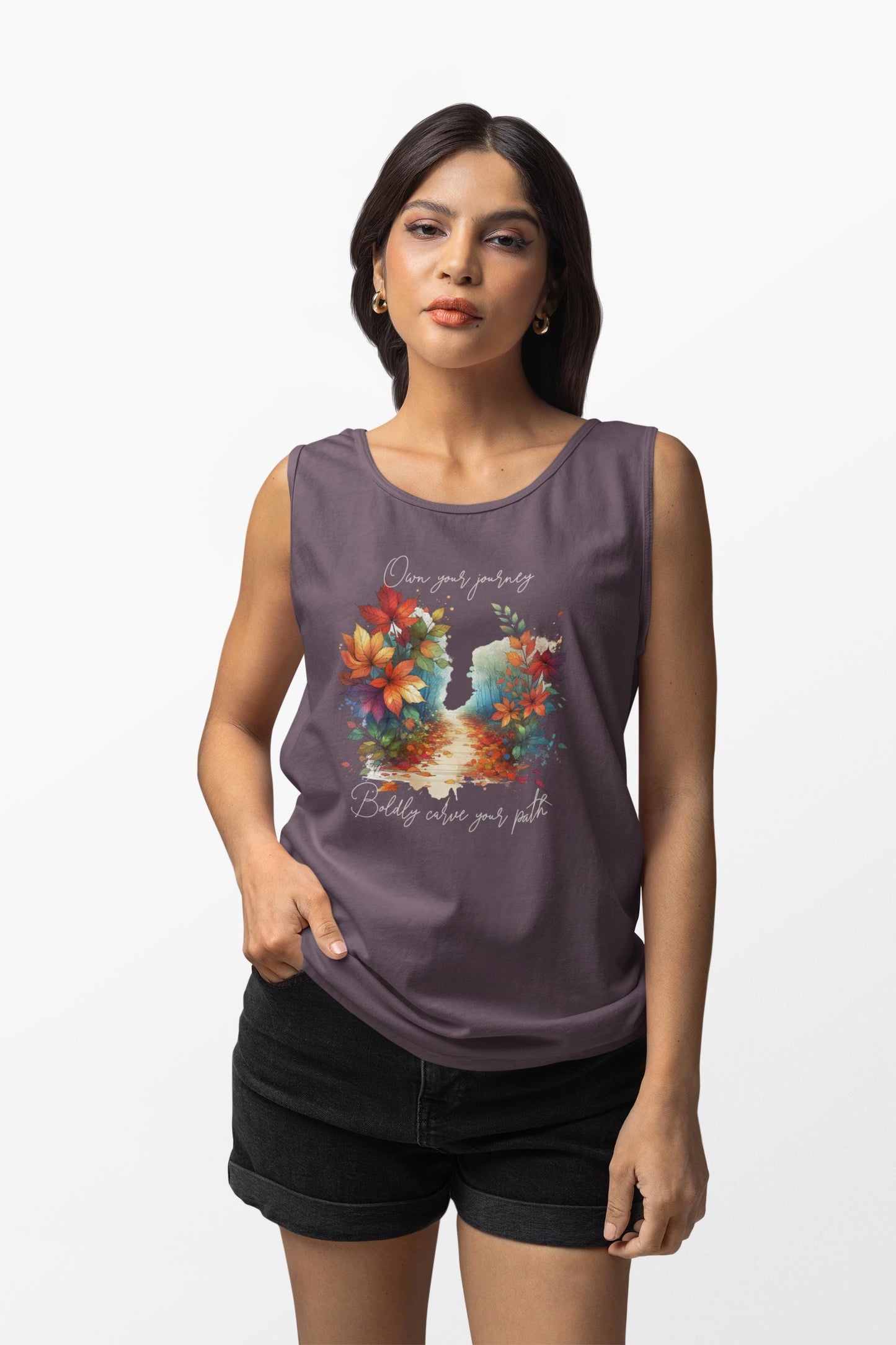 Colorful Autumn Tank Top, Own Your Journey & Boldly Carve Your Path Top, Nature Vibe, Inspiring Boho Casual Wear Top, Comfort Colors