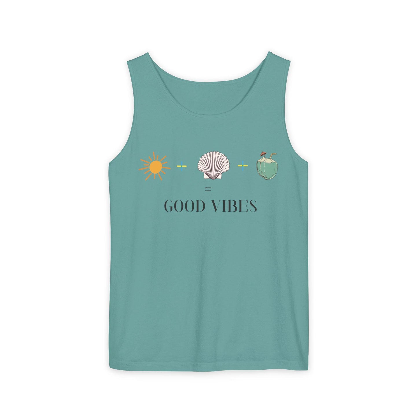 Sun Salt Sand Coconut Tank Top, Beach Vibes Graphic Tee, Summer Essentials for Casual Wear, Unisex Garment-Dyed Tank, Fun Holiday Weekend
