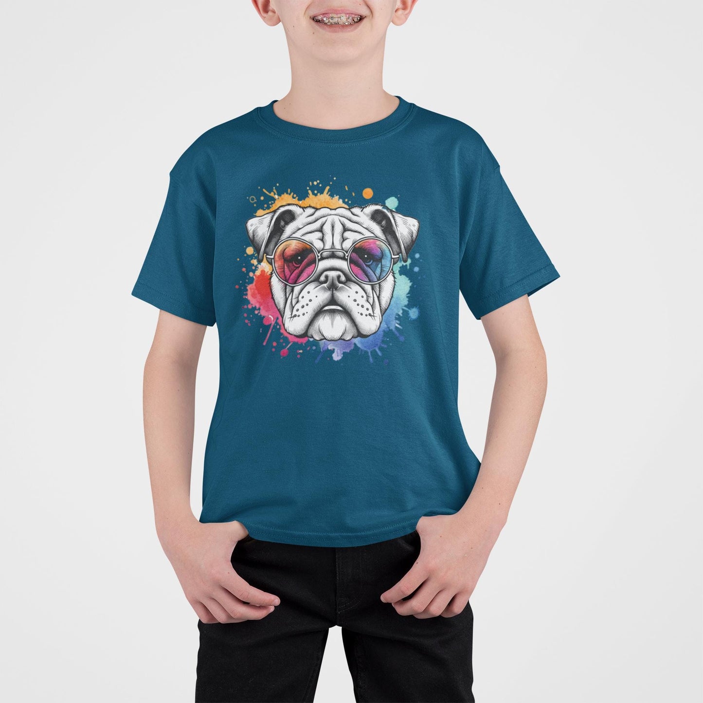 Comfort Colors Artistic Bulldog Illustrated T-Shirt, Kids Bulldug Graphic Tee, Fun Shirt for Children, Cool Summer Clothing, Gift For Kids