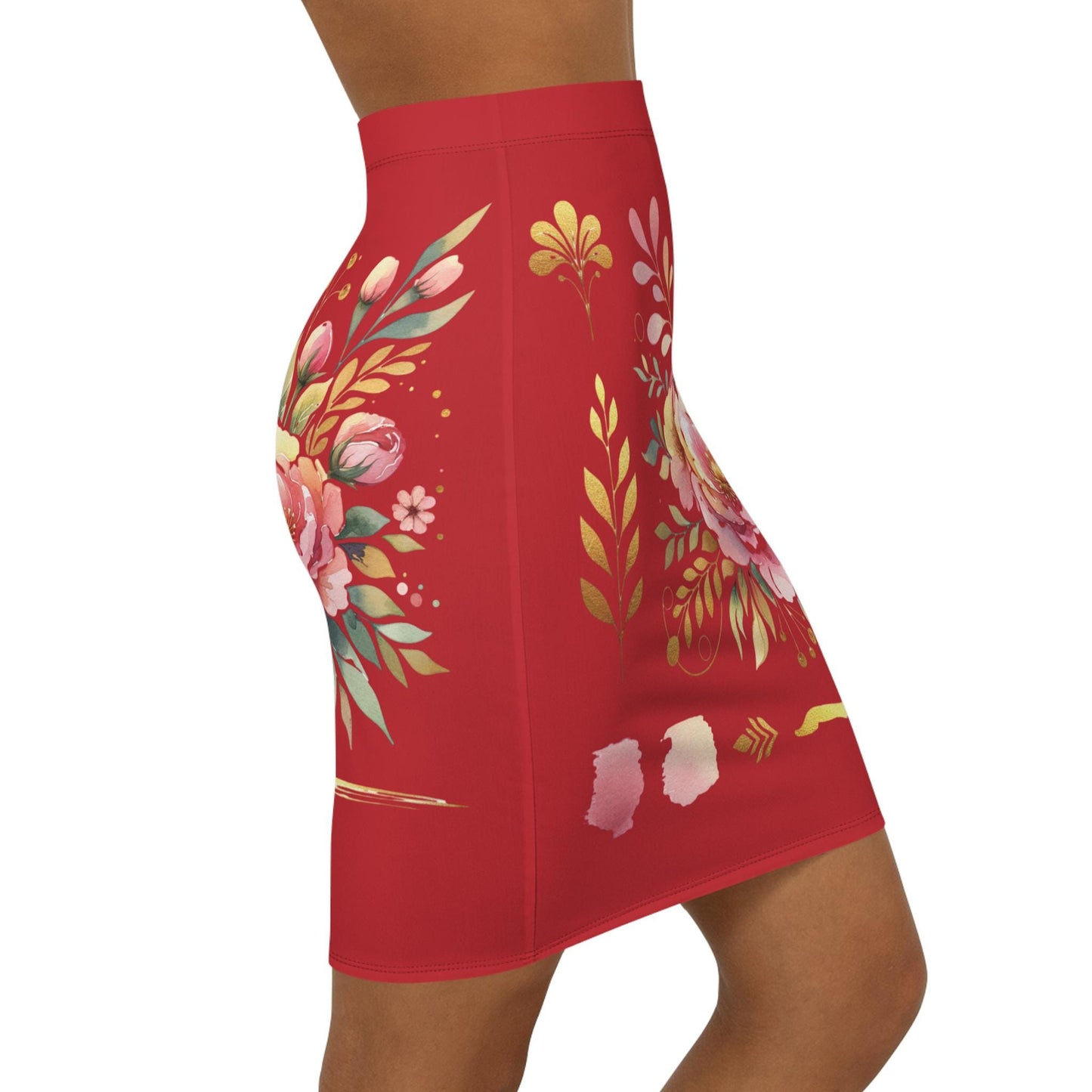 Floral Women's Mid-Waist Pencil Skirt, Chic Design for Everyday, Office Wear, Floral Fashion Statement, Gift for Her, Fun Spring Summer Wear