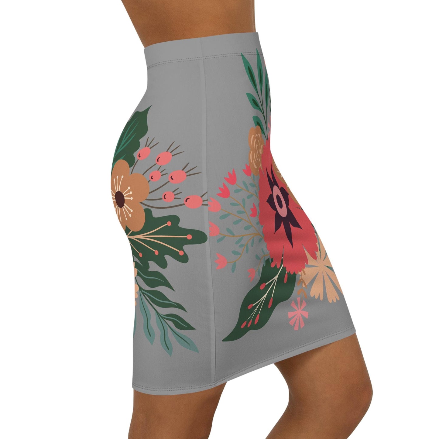 Floral Women's Mid-Waist Pencil Skirt, Chic Design for Everyday, Office Wear, Floral Fashion Statement, Gift for Her, Fun Spring Summer Wear