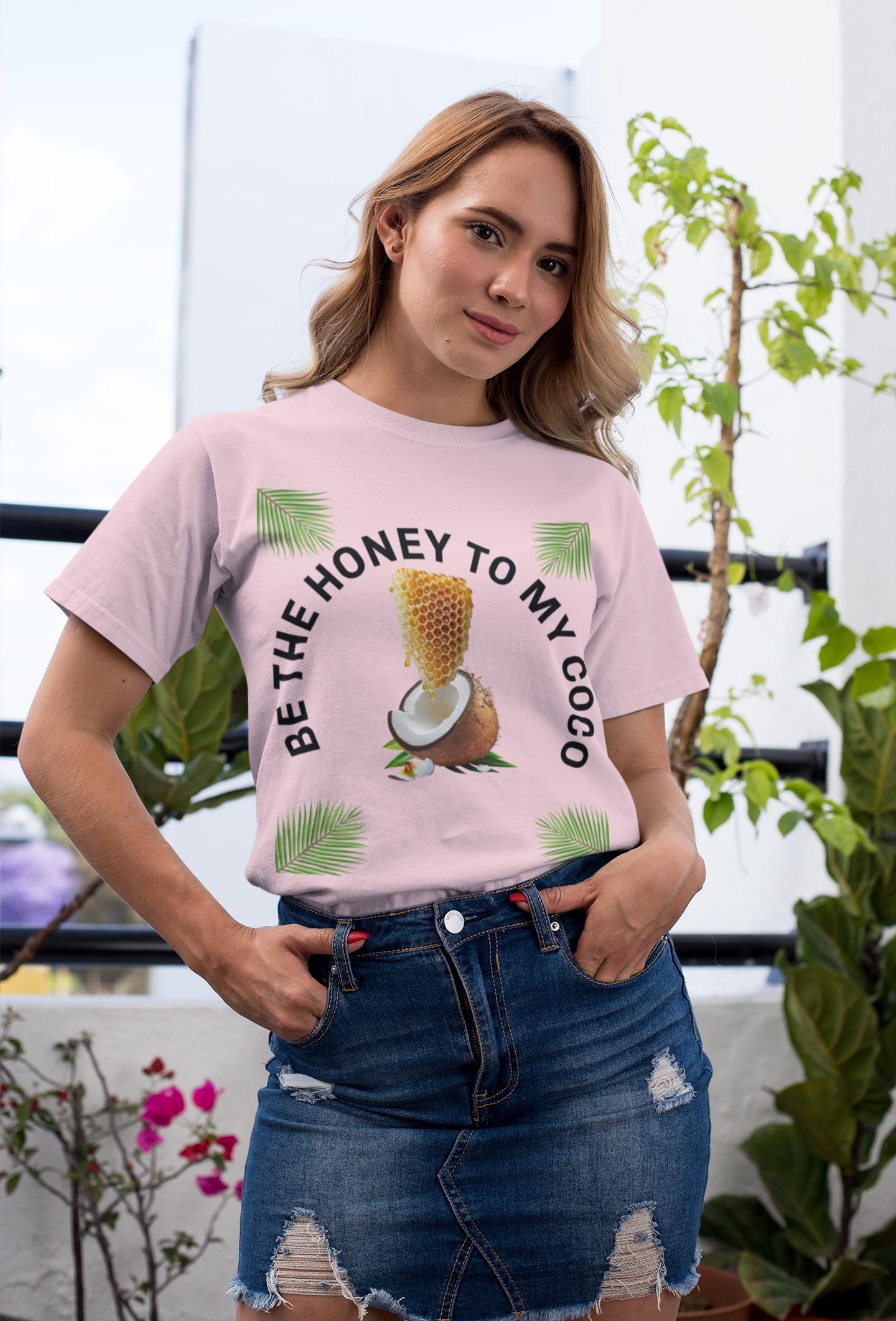 Honey to My Coco Tee | Short Sleeve T-Shirt | Beach Vibes, Casual Wear, Summer Outfit, Gift for Friends, Tropical Style, Fun Flirty Tee