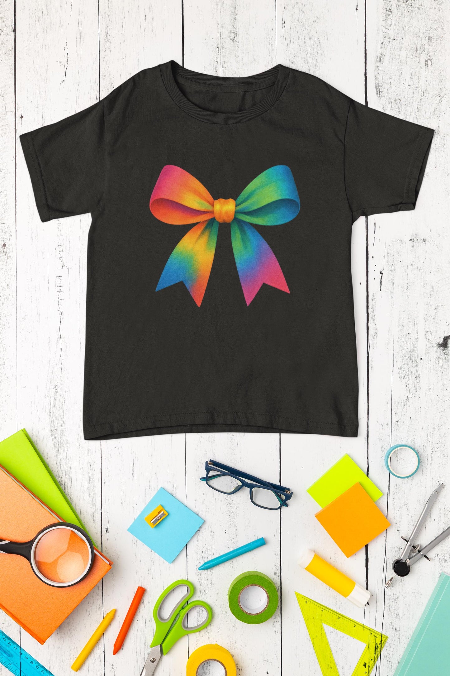 Colorful Rainbow Bow Youth TShirt, Back To School Student Tee, First Day Of School Shirts, Elementary , Middle, High School Shirt for Girls