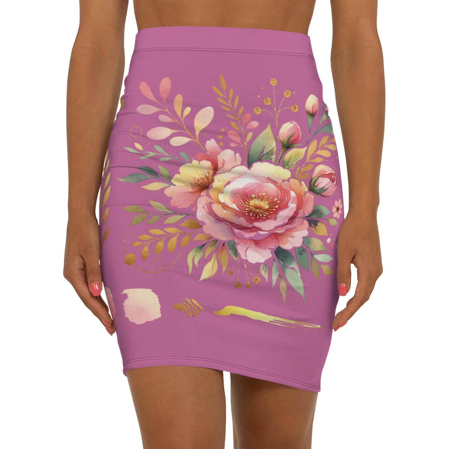 Floral Women's Mid-Waist Pencil Skirt, Chic Design for Everyday, Office Wear, Floral Fashion Statement, Gift for Her, Fun Spring Summer Wear