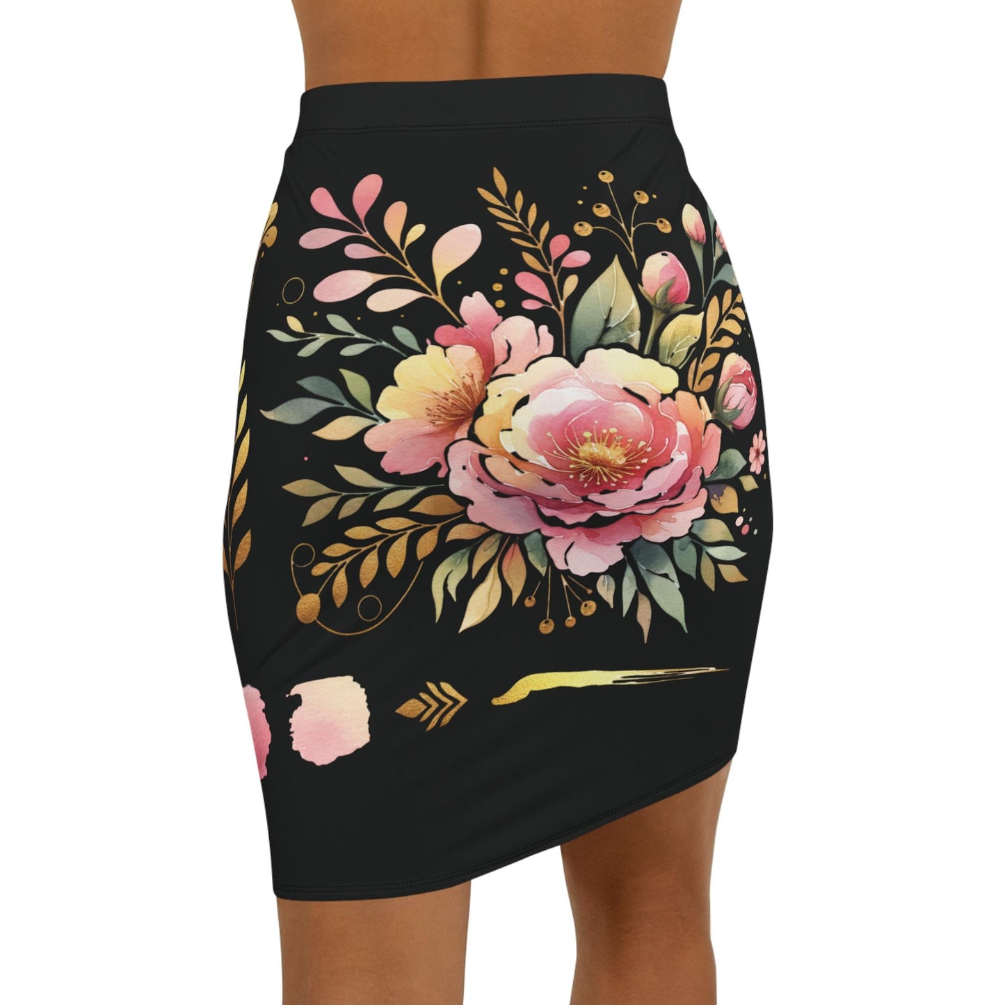 Floral Women's Mid-Waist Pencil Skirt, Chic Design for Everyday, Office Wear, Floral Fashion Statement, Gift for Her, Fun Spring Summer Wear