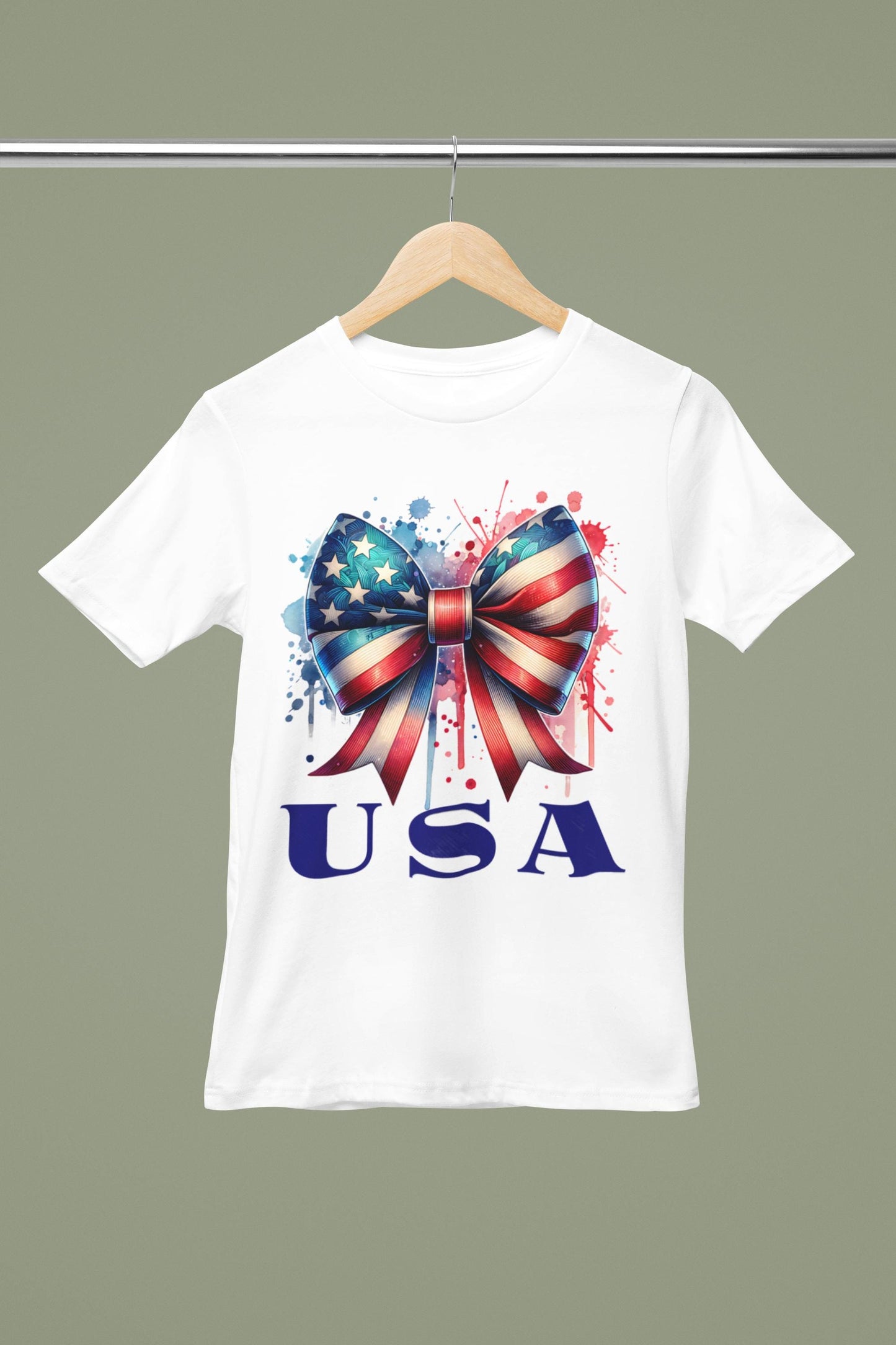 Patriotic Bow Tee, USA Pride Shirt, Fourth of July Apparel, Casual Summer Top, Independence Day Gift, Unisex Graphic Tee