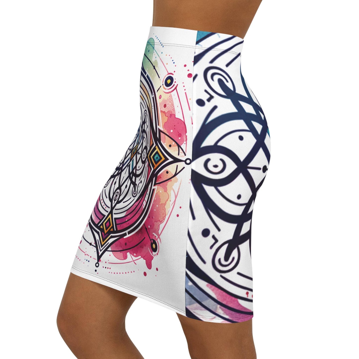 Women's Colorful Mandala Pencil Skirt, Stylish Mid-Waisted Boho Skirt for Casual Outings, Vibrant Summer Fashion, AOP Design, Neodiverse