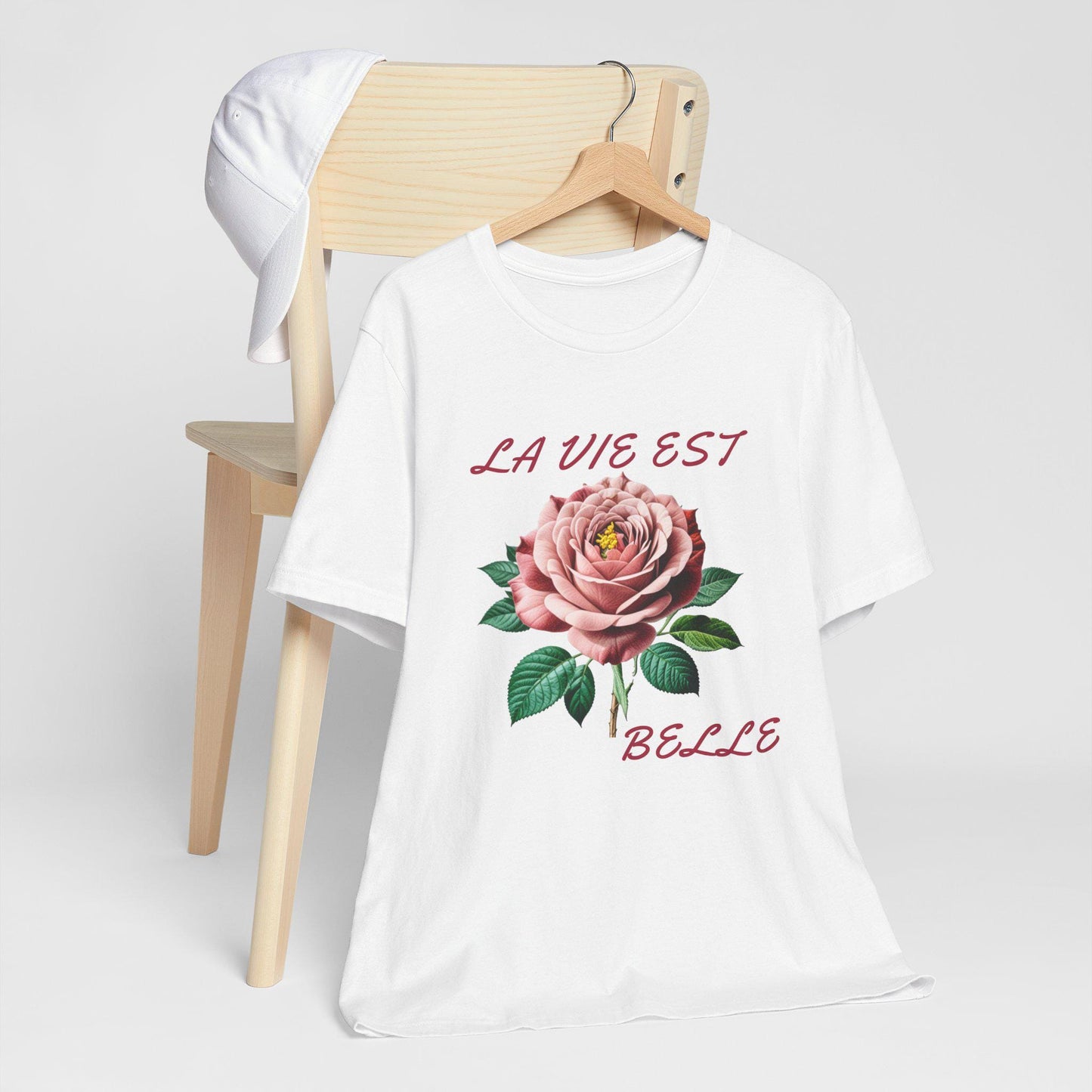 Rose-Inspired 'La Vie Est Belle' Unisex Jersey Tee, Floral T-Shirt, Gift for Her, Casual Wear, Summer Style, Inspirational Apparel