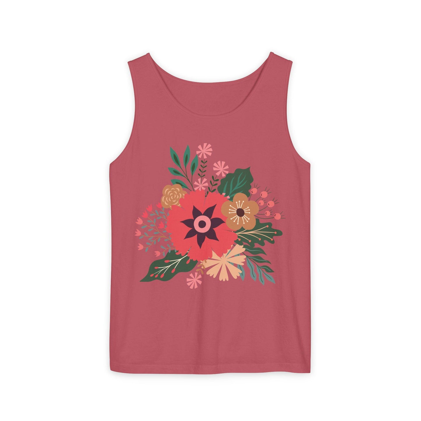 Boho Floral Tank Top, Soft Cotton Summer Tee, Boho Chic Top, Gift for Her, Casual Wear, Fun Vibes Shirt, Comfort Color, Summer Style Blouse,