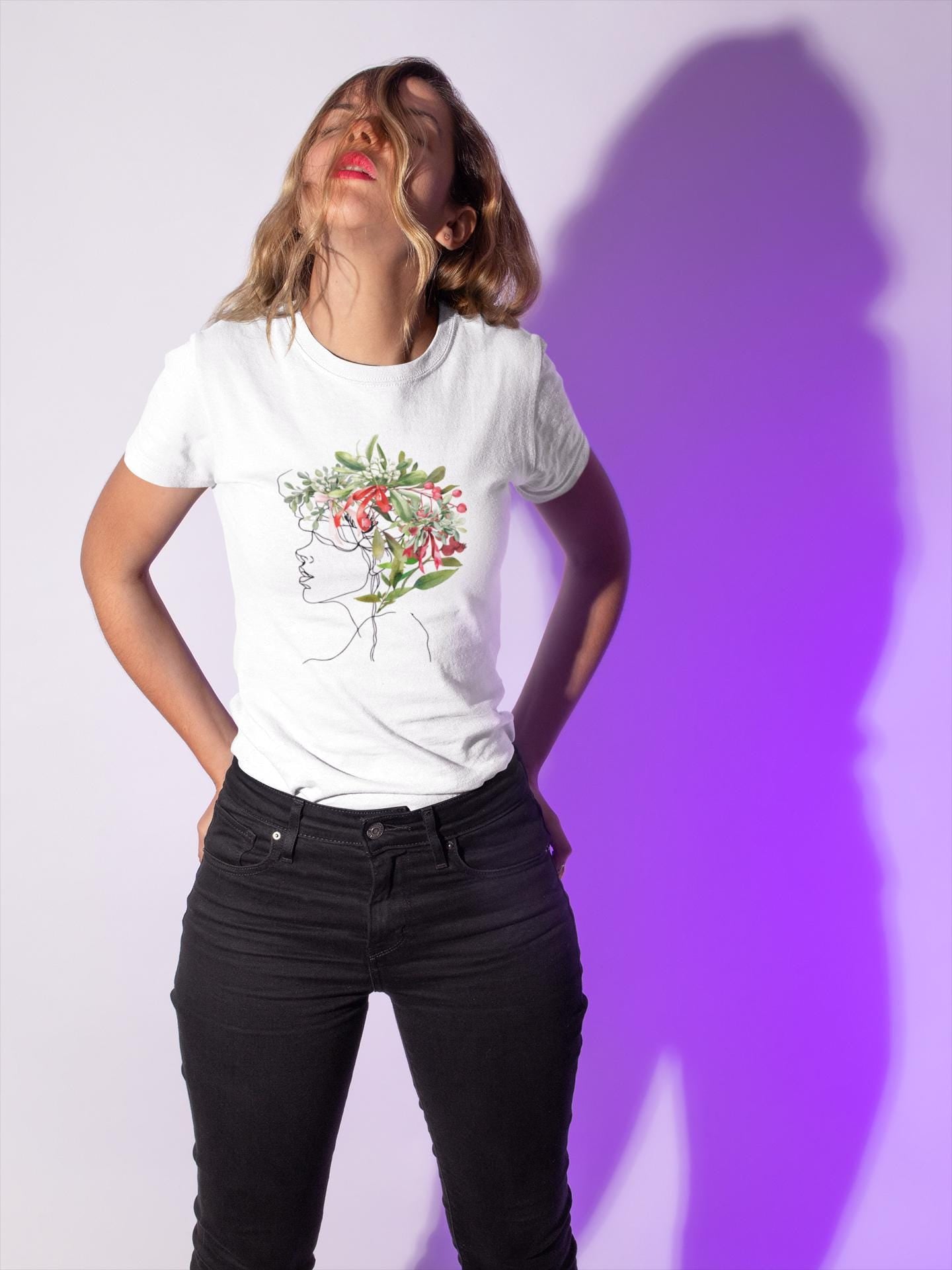 Floral Silhouette Tee, Bohemian Style Shirt, Nature Lover Gift, Spring Fashion, Casual Spring Summer Fall Wear, Eco-Friendly T-Shirt