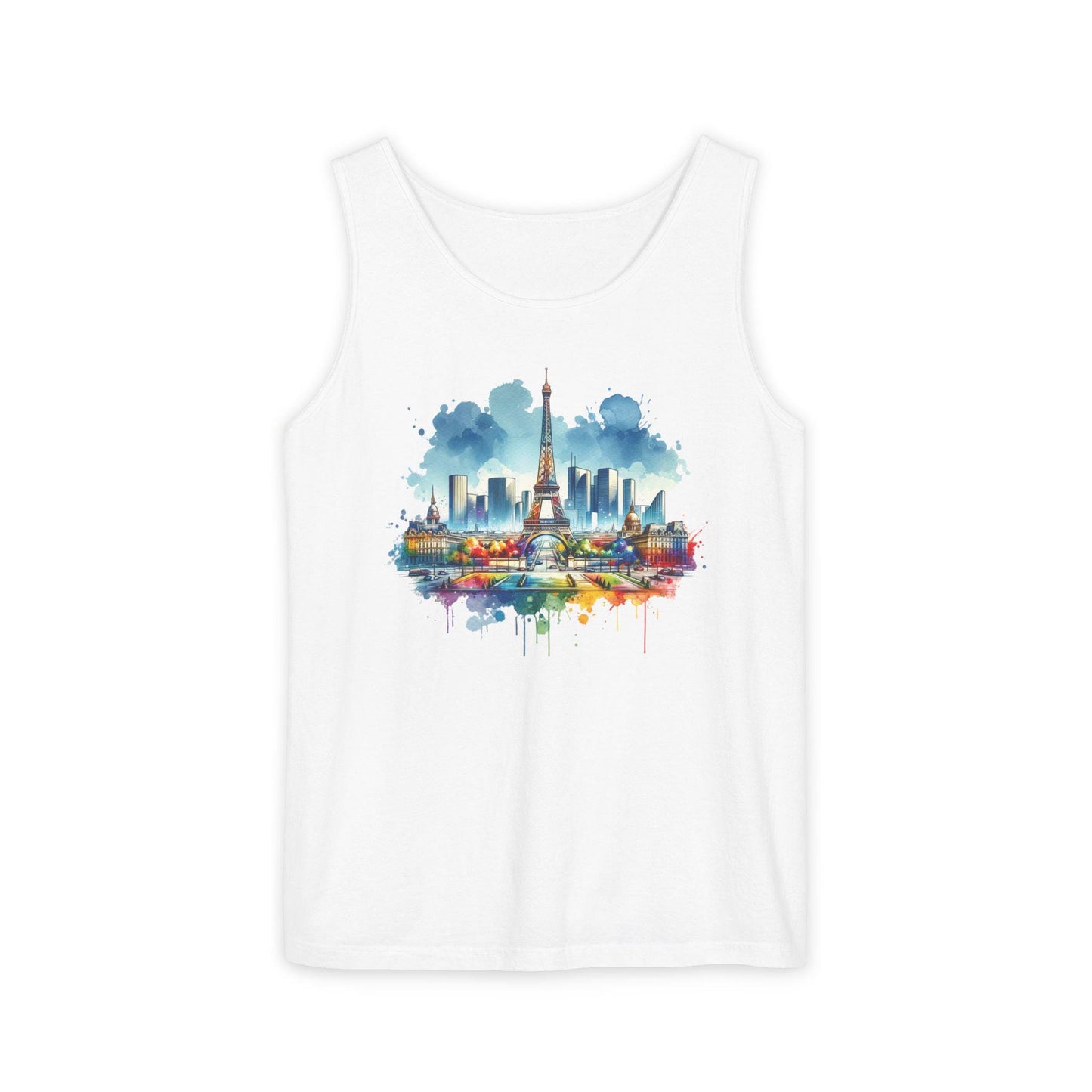 Paris en Couleur Tank Top, Eiffel Tower Art Shirt, Vacation Vibe Tee, Summer Wardrobe Essential, Casual Holiday Weekend Wear