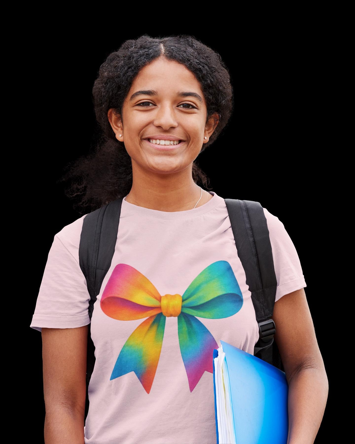 Colorful Rainbow Bow Youth TShirt, Back To School Student Tee, First Day Of School Shirts, Elementary , Middle, High School Shirt for Girls